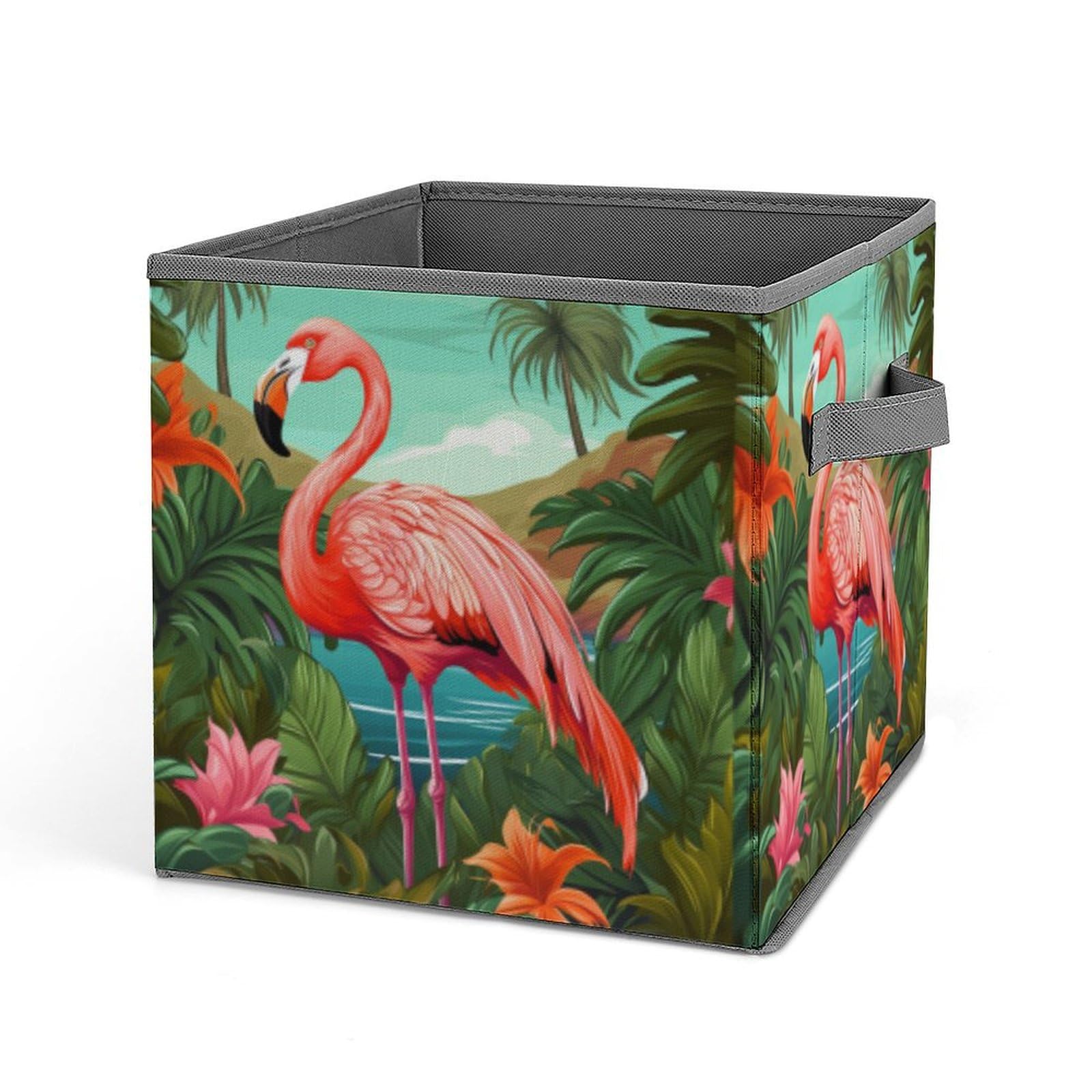 JTREHY Tropical Flamingo Printed Foldable Storage Box, 10.6 Inches Fabric Storage Box for Wardrobe, Bedroom, Utility Room