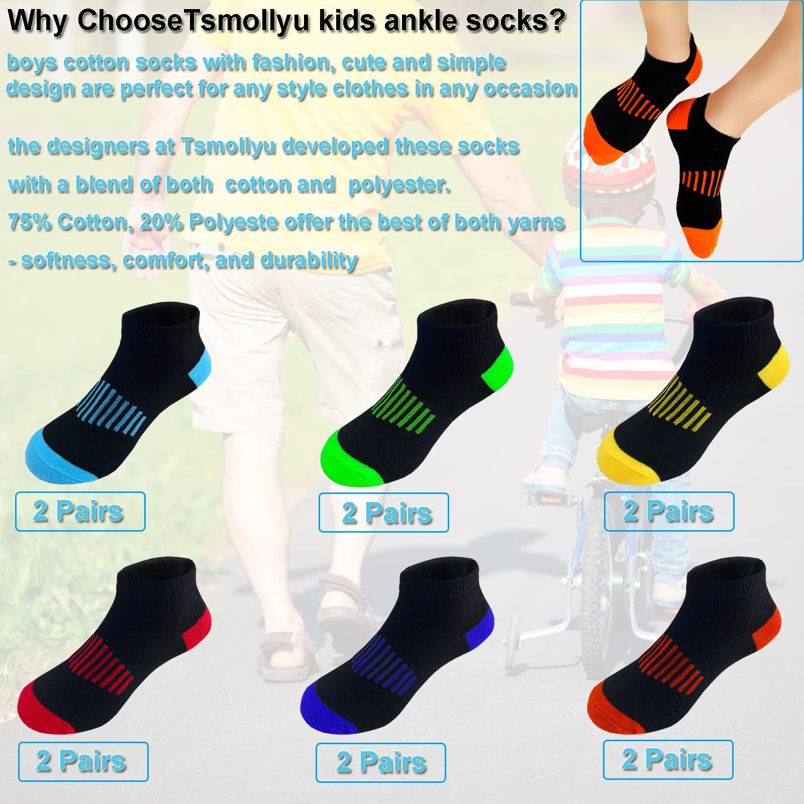 12 pares de calcetines deportivos de algodón para niños, medio acolchado, corte bajo