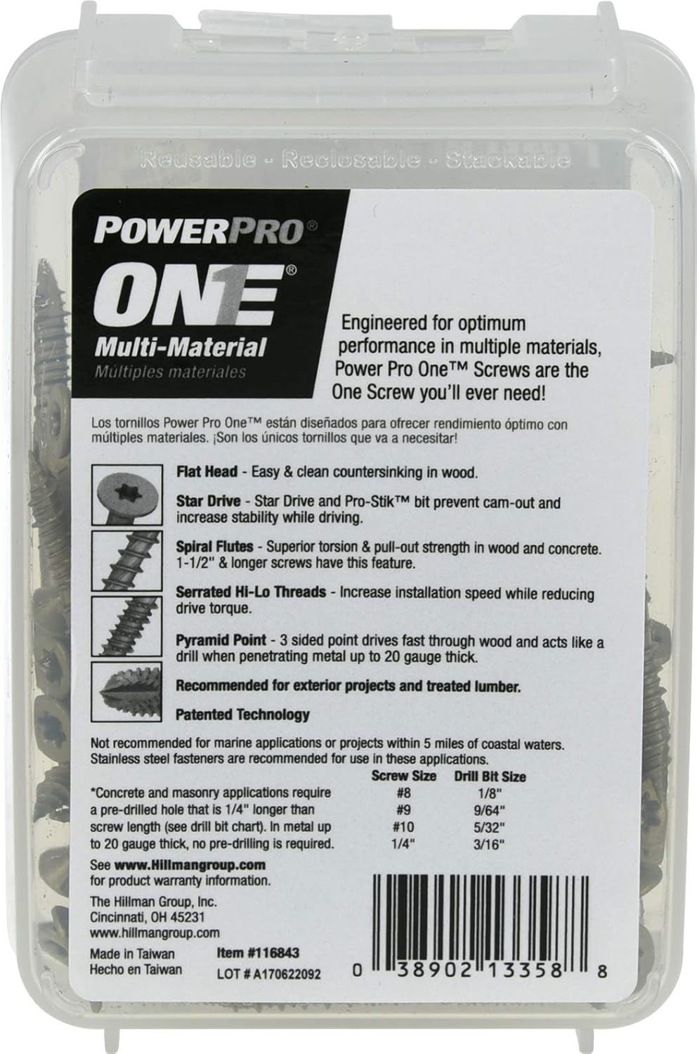 Power Pro Premium One Multi-Material Flat Head Screws, Epoxy Coated Steel, Fasten in Wood, Metal, Concrete, Drywall and Plastic, Bronze, #10 x 2 inches, Box of 95 Screws