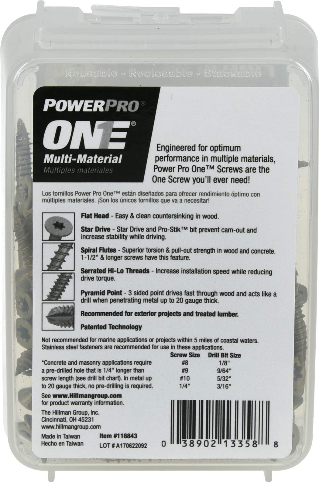 Power Pro One Screws, Flat Head, Bronze Epoxy Coated, #10 x 2-In., 95-Pk. -116843