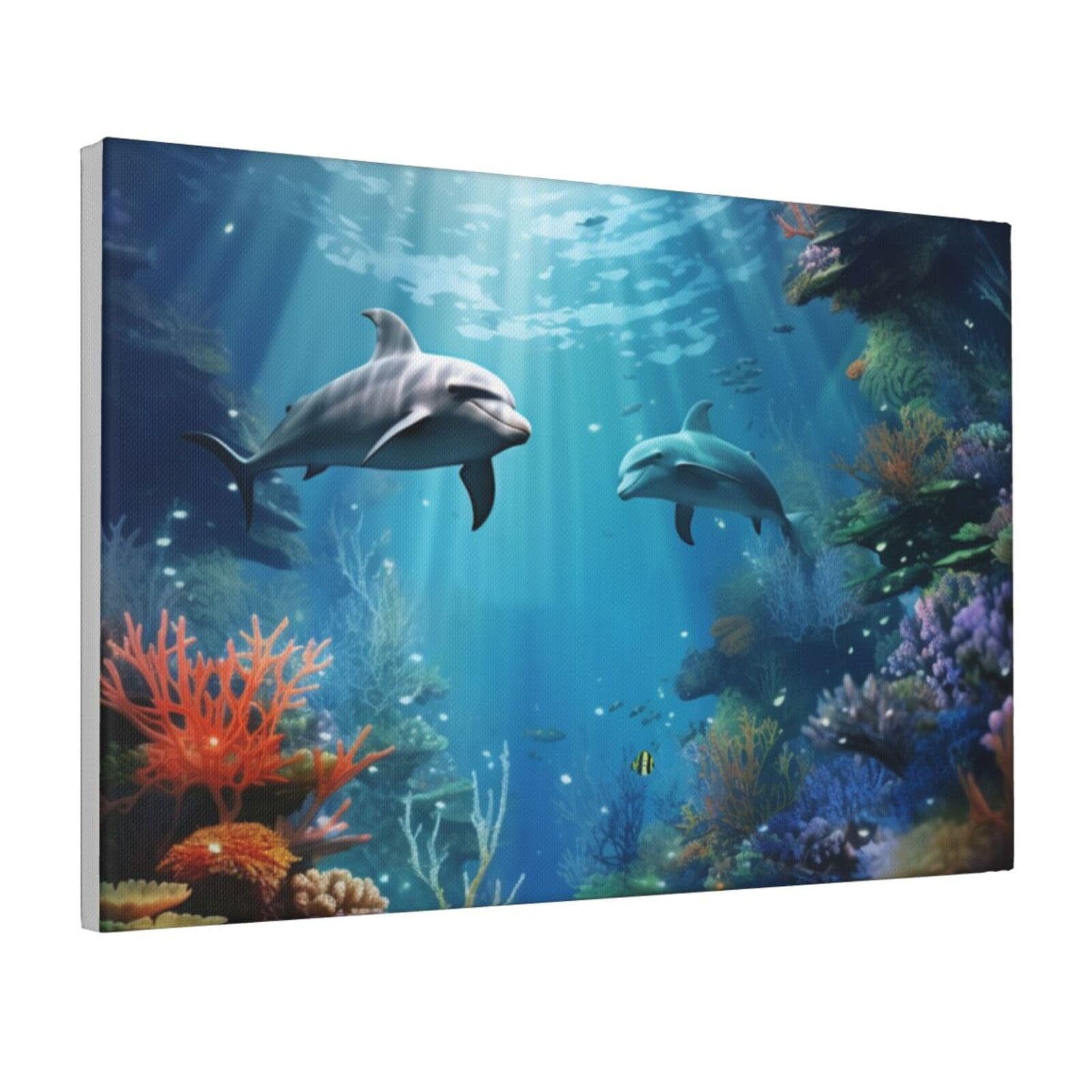 Framed Wall Art for Living Room Art Work, Blue Ocean Underwater Fish Picture Prints Modern Office Wall Paintings Poster Aesthetic Wall Decorations for Home Decor Ready To Hang 12"x18"