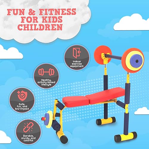 Miniatura 2 de Redmon Fun & Fitness for Kids Adjustable Weight Bench Press Set w/ Barbell & Foam Weights Juego de banco de pesas