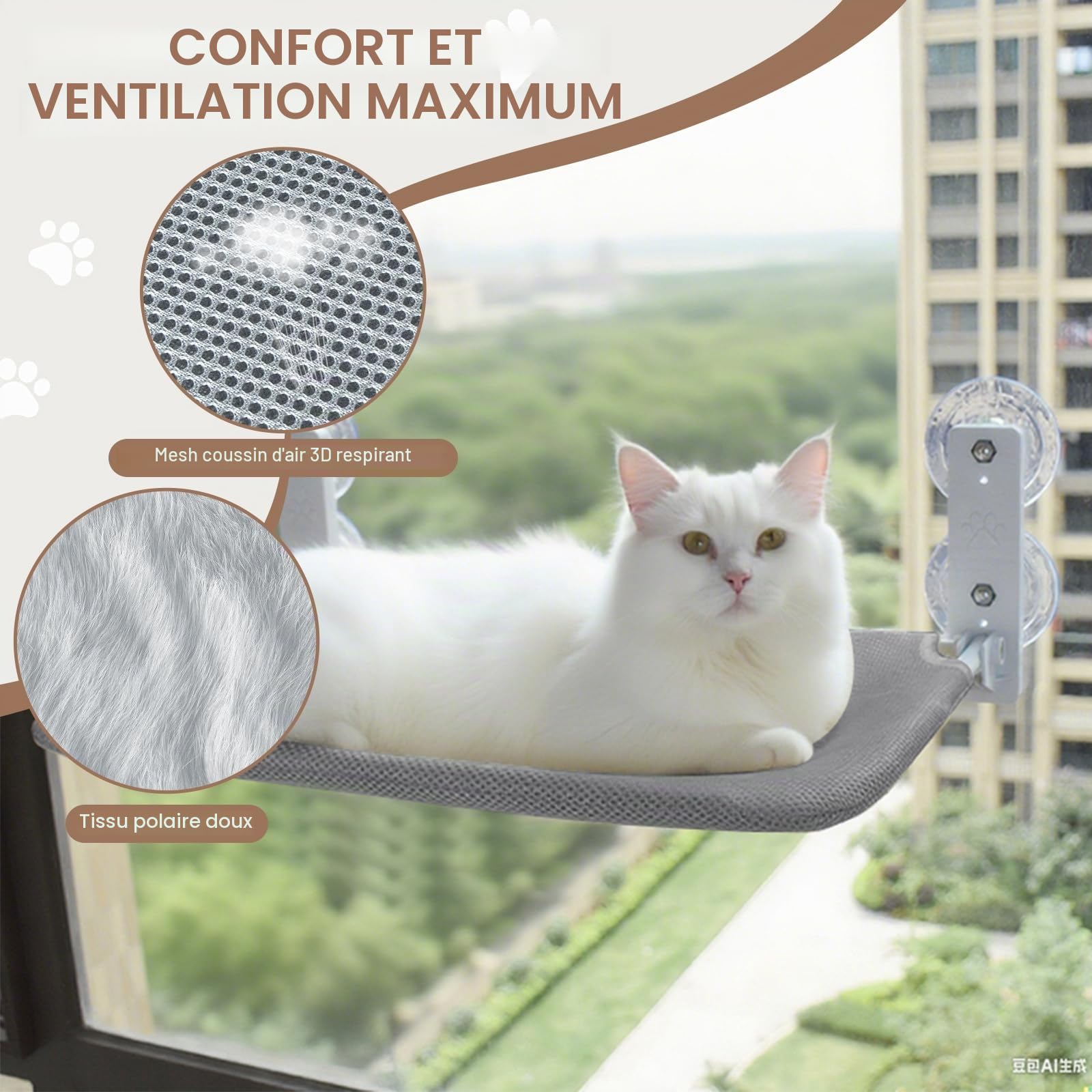 Hamac pour Chat sans Fil, Chats Places de Fenêtre Chats, Respirant Surveiller, Prendre Bains Soleil Et Grimper, avec Ventouses Puissantes, Tissu Lavable, Hamac pour Chat,Supporte Jusqu'à 15kg Maximum
