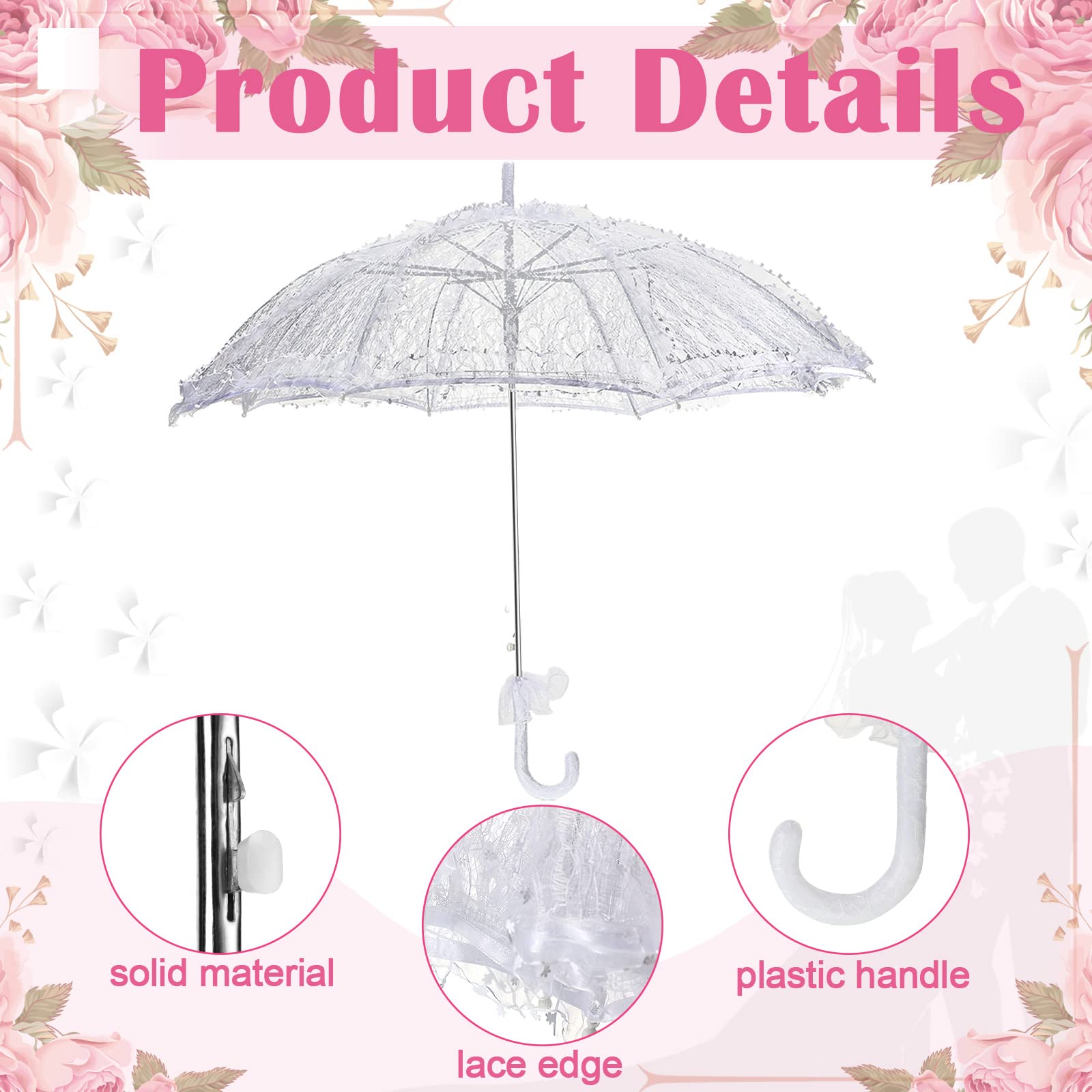 Amylove 12 Stück weiße Spitze Sonnenschirm Regenschirm Bulk Hochzeit Regenschirm für Brautjungfern und Braut Blume Foto Requisite Vintage Dekoration Damenkostüm 1920er Jahre Party und Teeparty
