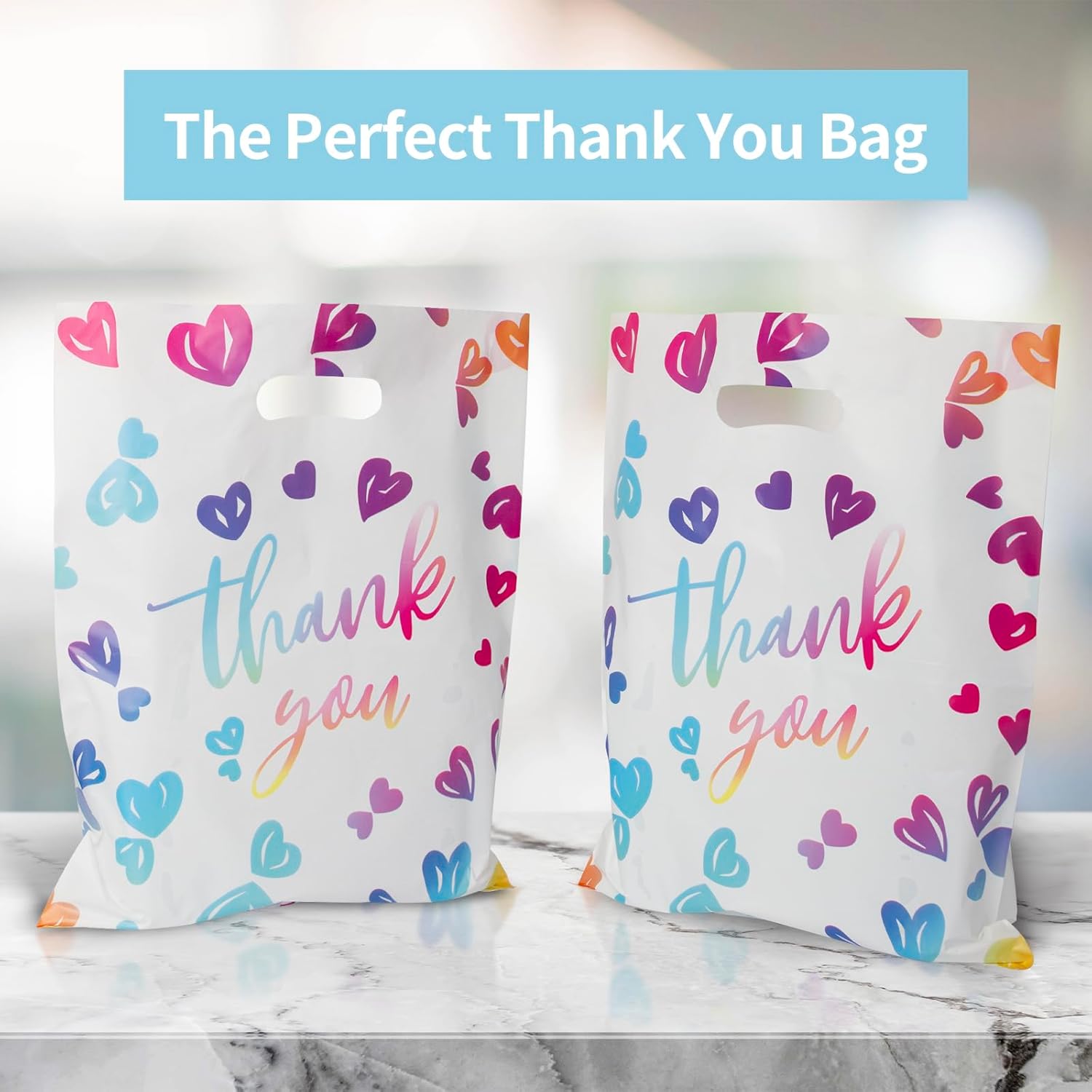 100pcs Thank You Merchandise Retail Goodie Bags for Small Business Extra Thick Large Size 18 X 16 Inch, Die Cut Plastic Shopping Bags with Handle for Stores,Gift,Clothes,Boutique, Party - Image 4