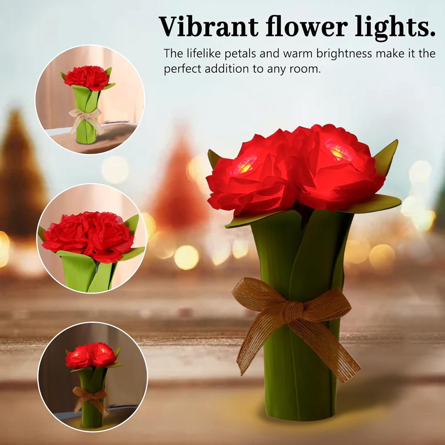Flower Lamp Gifts for Birthday Christmas Valentines Mothers Day Gifts for Women Mom Grandma Girlfriend Friend Wife Anniversary Birthday, Bedroom Bar Coffee Shop Decor (Rose-Red-AAA)