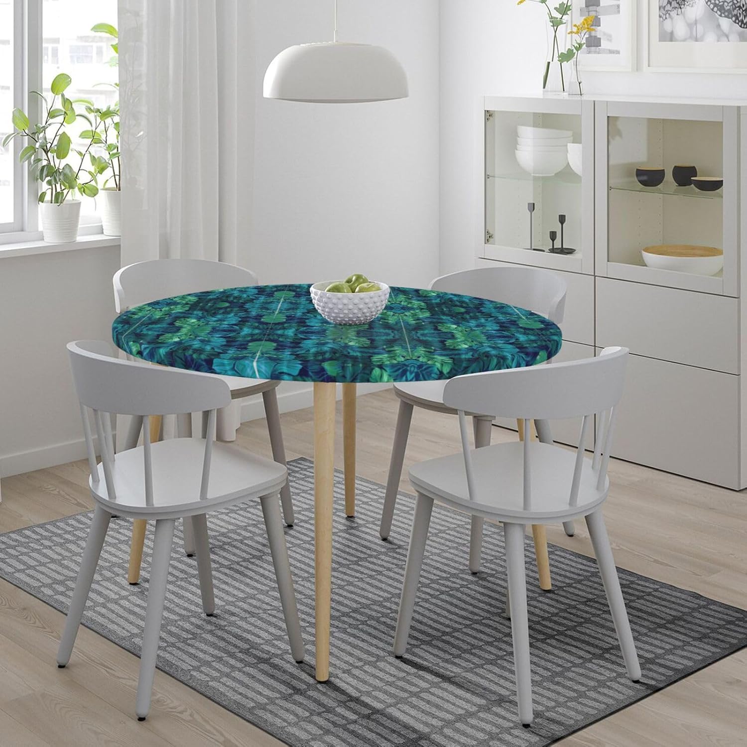 Tropical Palm Leaves Print Outdoor Patio Kitchen Decor Supplies Wipeable Round Table Cloth for Indoor Outdoor