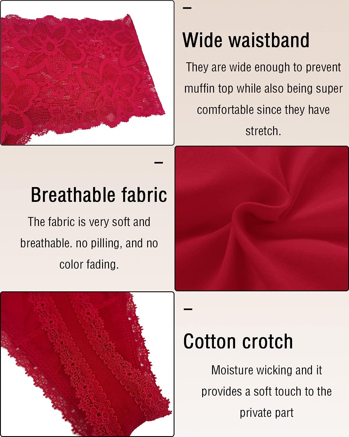 Women's High Waisted Retro Lace Thong Panties Seamless Plus Size Cotton Underwear - Image 4