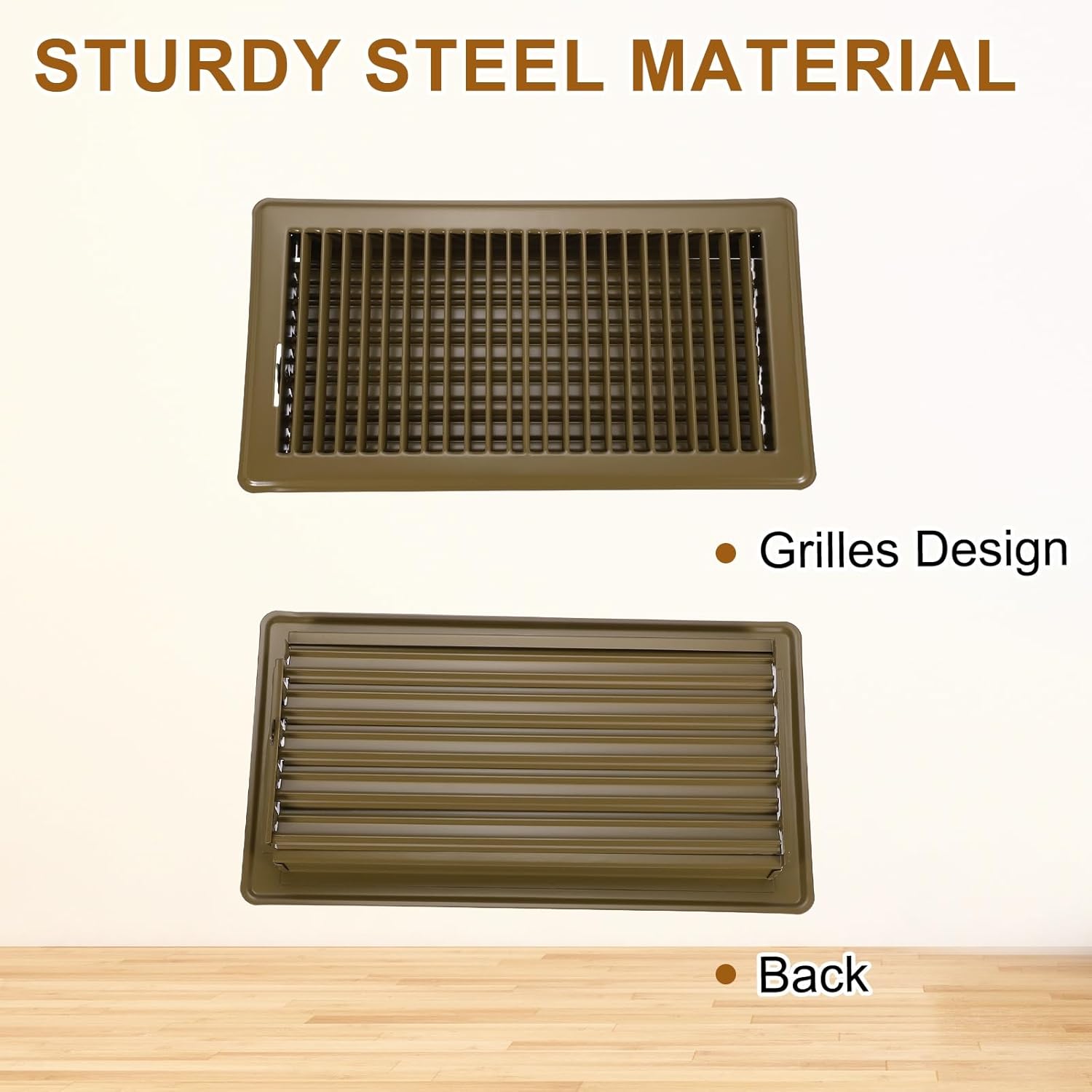 PATIKIL 6x12 Inch Floor Vent Covers, 6 Pcs Floor Registers Heavy Duty Metal Walkable Air Vent Covers Easy Adjustable Air Supply Lever for Home Office Wall Ceiling Grilles, Brown