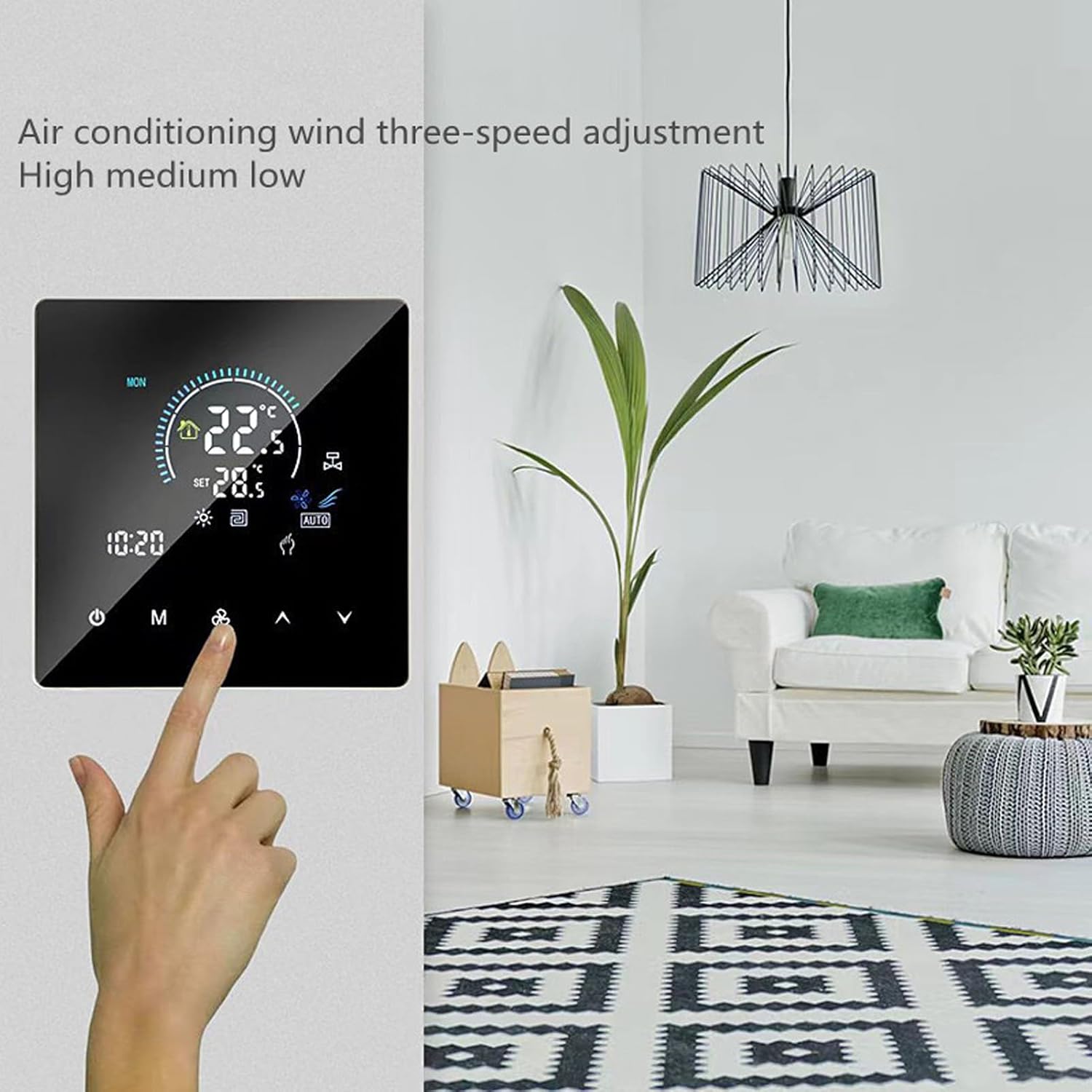 Denash Touchscreen Smart Thermostat,Programmable Central Air Conditioner Thermostat, 5 to 60℃ Adjustable Temperature Controller IP20 for Offices Hotels