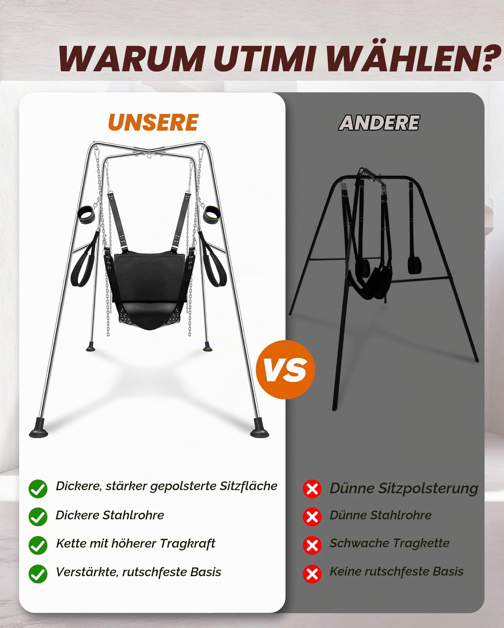 UTIMI Sexschaukelgestell BDSM-Sexspielzeug Sexschaukelset mit Sexschlinge für Paare, Bondage-Sklave, einfach zu montieren und verstellbar, Sexmöbel fürs Schlafzimmer, stabiler Stahlrahmen