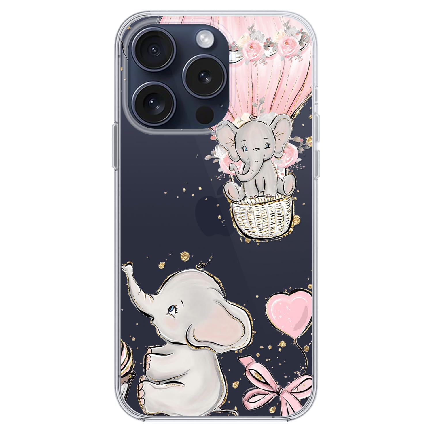 IPhone 15 Pro Hülle - Elefanten-Design Mit Ballons, Transparente TPU-Schutzhülle