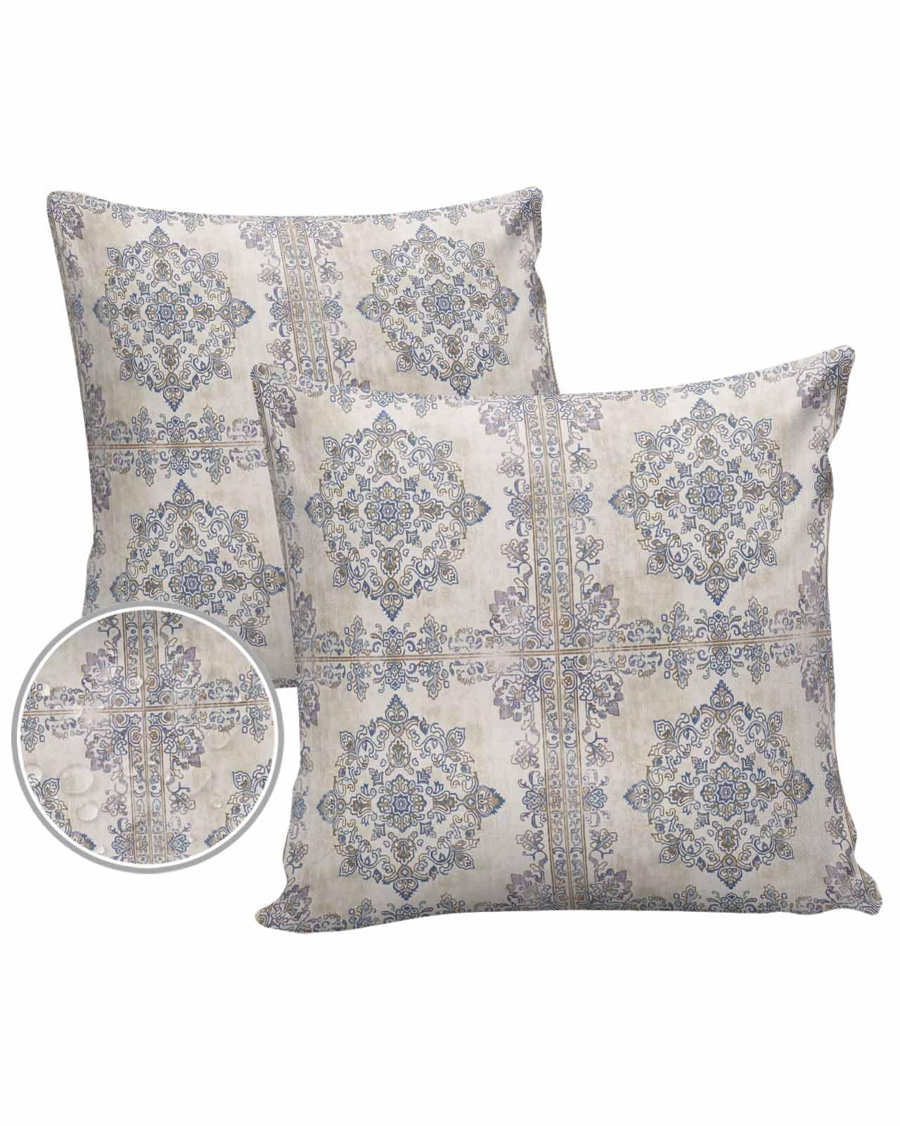 Boho Floral Beige Outdoor Pillow Cover 24x24 Inch Cushion Sham Case,Waterproof Decorative Square Throw Pillowcase for Garden Patio Couch Chair Tent Multi Traditional Oriental Boho Tribal Ethnic