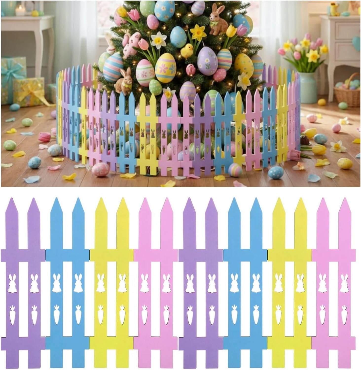 Chunful 16 Pcs Wooden Garden Fence Garden Border Edging Decorative 15.7" H x 63" Landscape Border Edging Ornamental Fence for Home School Lawn Flower Beds(Rainbow)