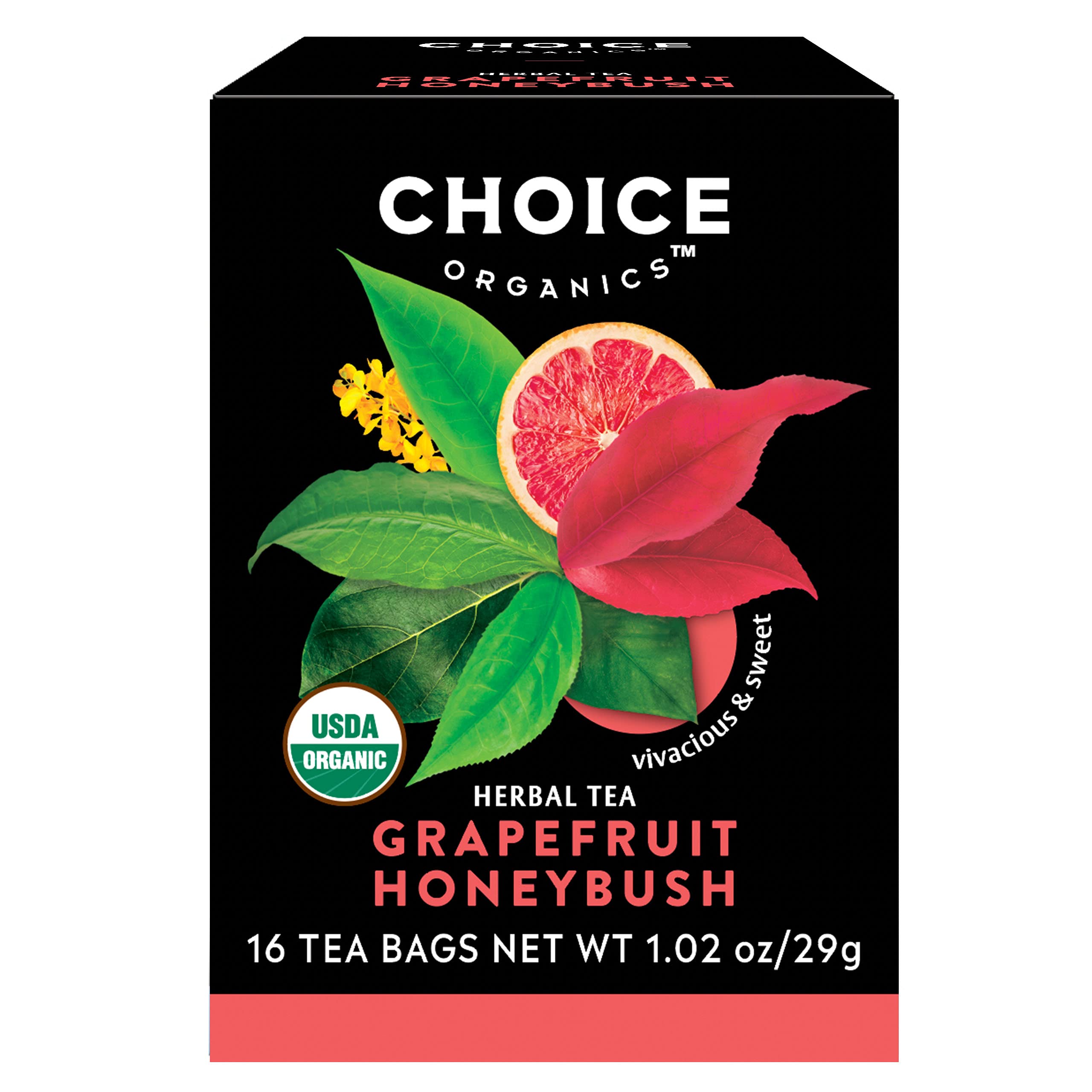 Choice Organic Teas Grapefruit Honeybush Tea - Organic Herbal Tea - 16 Tea Bags (Pack of 1)