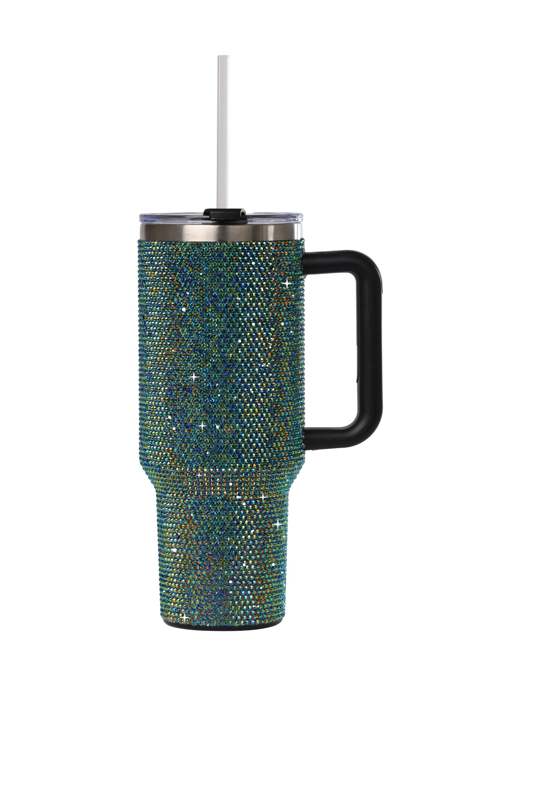 Grenada 40oz Rhinestone-Encrusted Insulated Tumbler - Premium Bling Stainless Steel Water Bottle with Handle, Double Wall Vacuum Technology, Includes Leakproof Lid and Straw