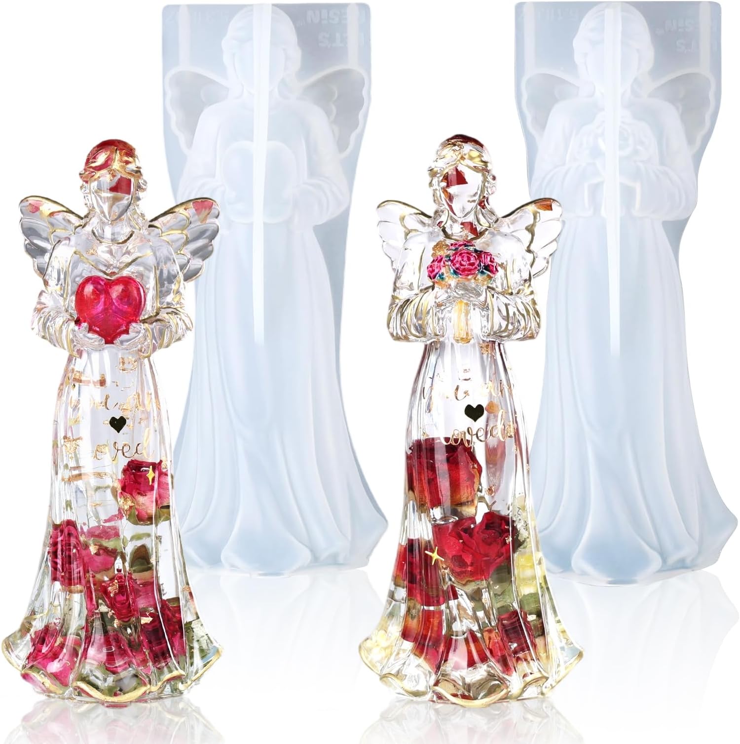 2pcs Angel Figurines Resin Molds, Angel Silicone Molds for Preserved Flowers, DIY Resin Art, Gift for Woman-Retirement/Mother's Day