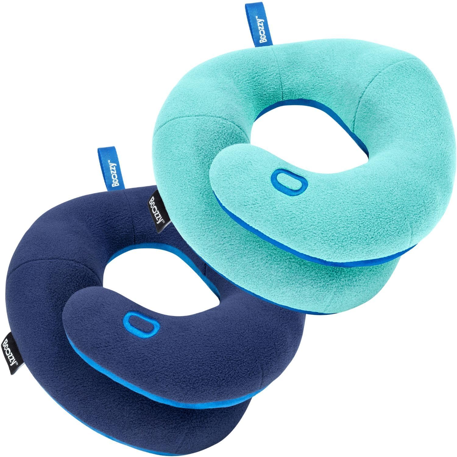 BCOZZY Kids Travel Neck Pillow 2-Pack – Small Light Blue & Small Navy – Patented Wraparound Neck & Chin Support for Travel, Car Seat & Plane Sleep