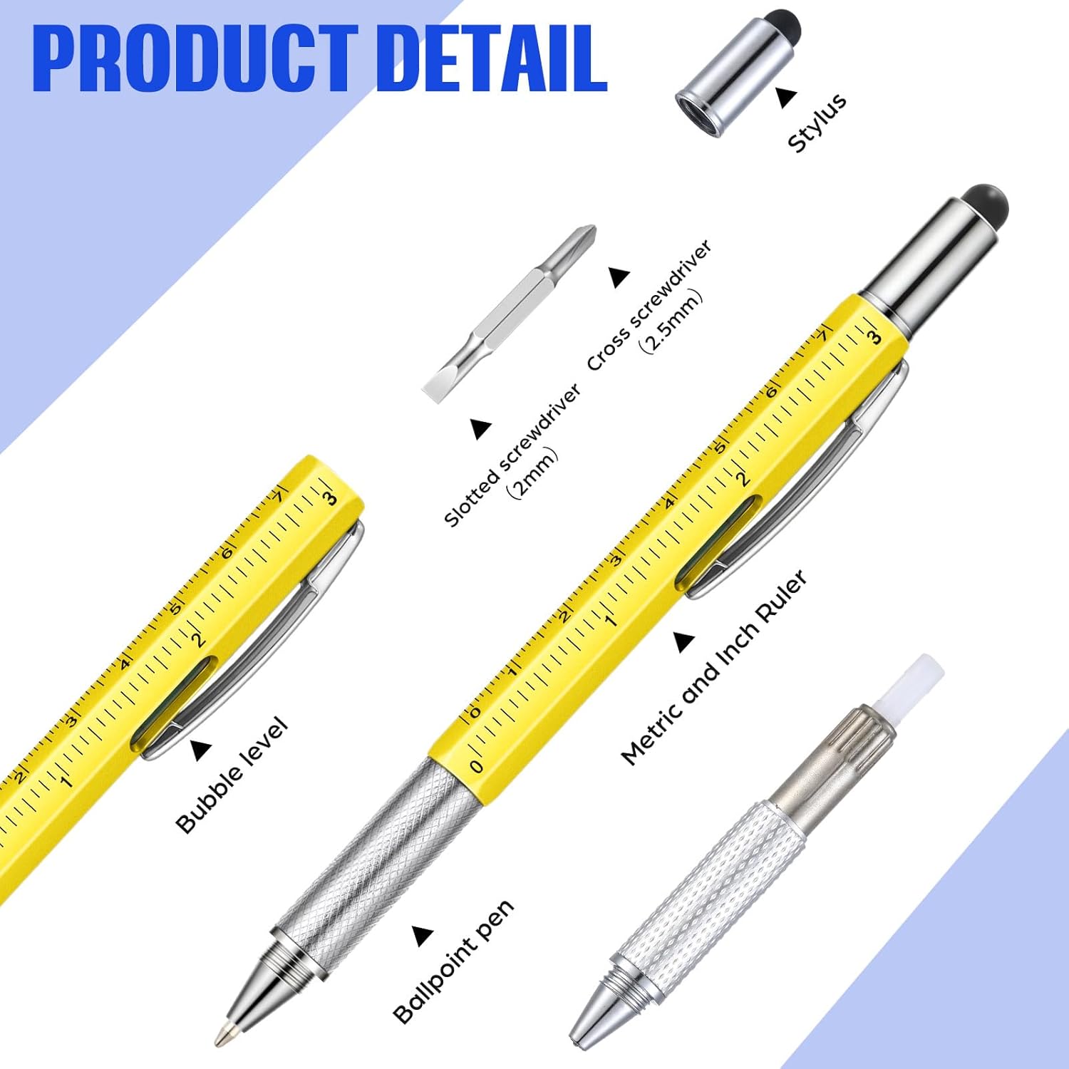 Honoson 120 Pcs Tool Pen for Men Gift 6-in-1 Multitool Tech Tool Pen with Ruler, Level Gauge, Ballpoint, Stylus, Screwdriver and Slotted Screwdriver Multifunction Gift for Dad Father Day (Fresh Color)