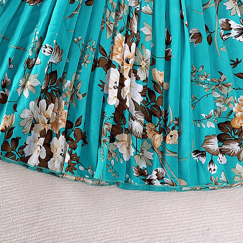 Girl Ruffle Sleeve Floral Dress Casual Pleated Casual A-line Swing Dresses4