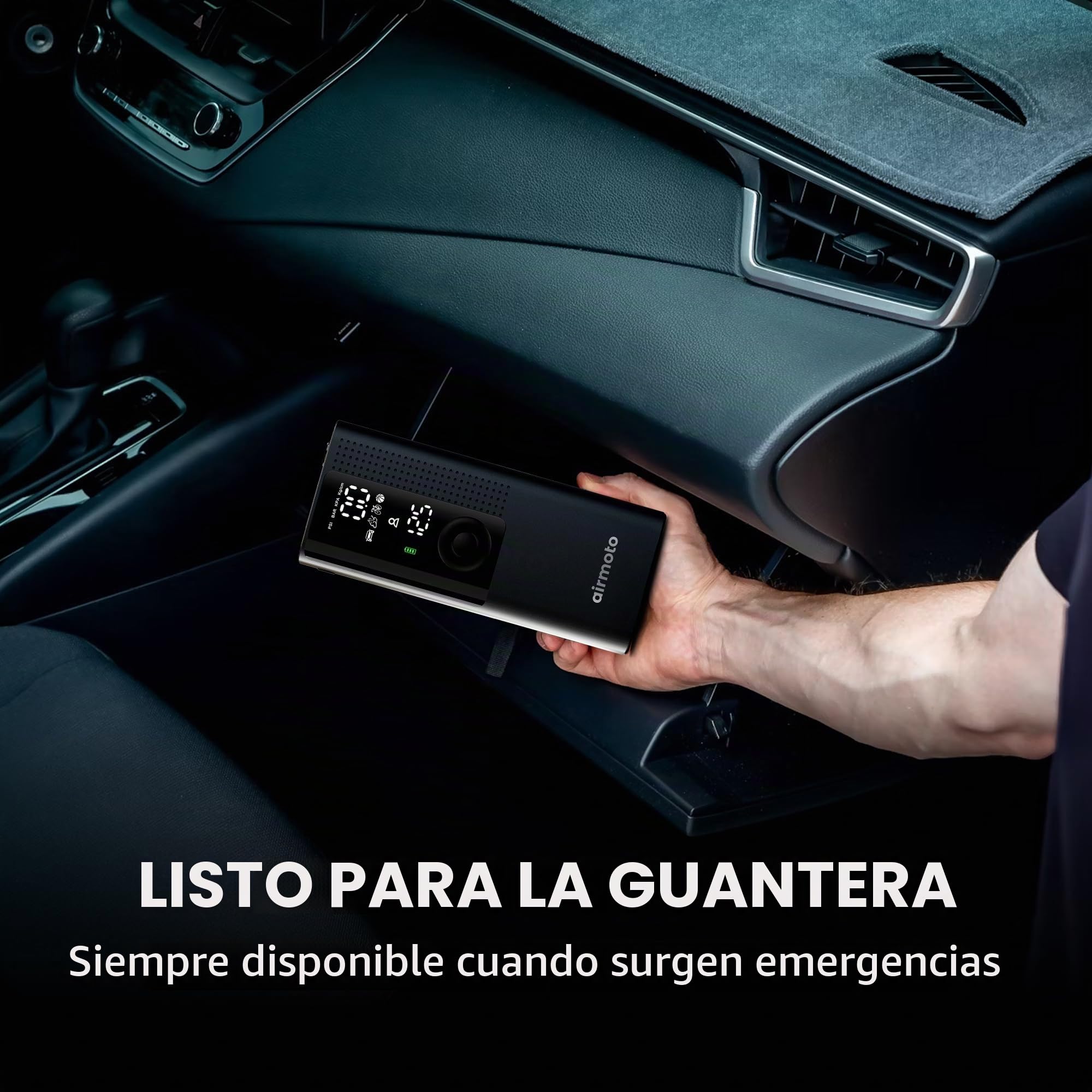 Airmoto La bomba de aire portátil original, 120 PSI compresor de aire inflador de neumáticos – se adapta a neumáticos de coche, camión y motocicleta – Medidor de presión digital, bomba compacta