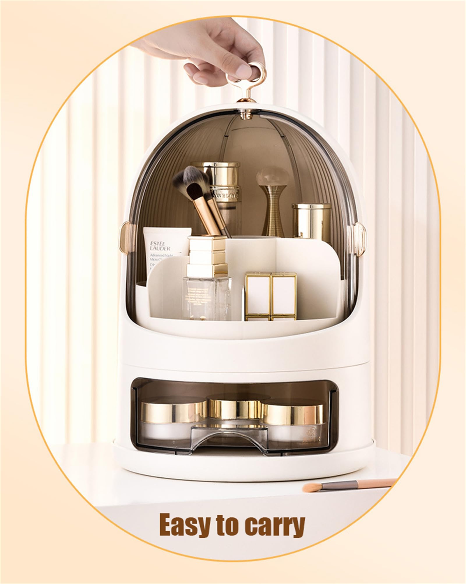 Organisateur de maquillage portable pour les soins de la peau, boîte à cosmétiques, organisateur de tiroir de maquillage avec couvercle anti-poussière (blanc perle)