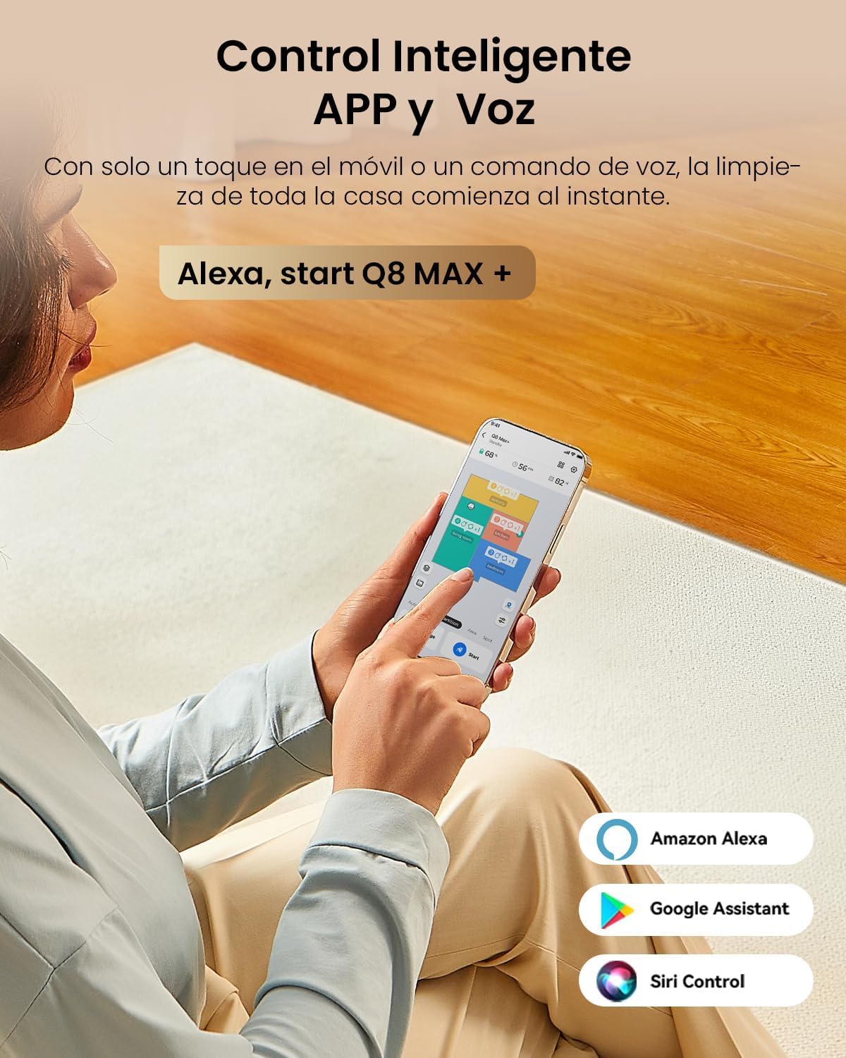 Proscenic Q8 MAX+ Robot Aspirador y Fregasuelos Potente 8000Pa/200 Min, con Navegación LDS y Auto-Evasión de Obstáculos, 3L Base de Autovaciado, por App/Remoto/Voz, Moqueta/Pelo de Mascotas/Suelos