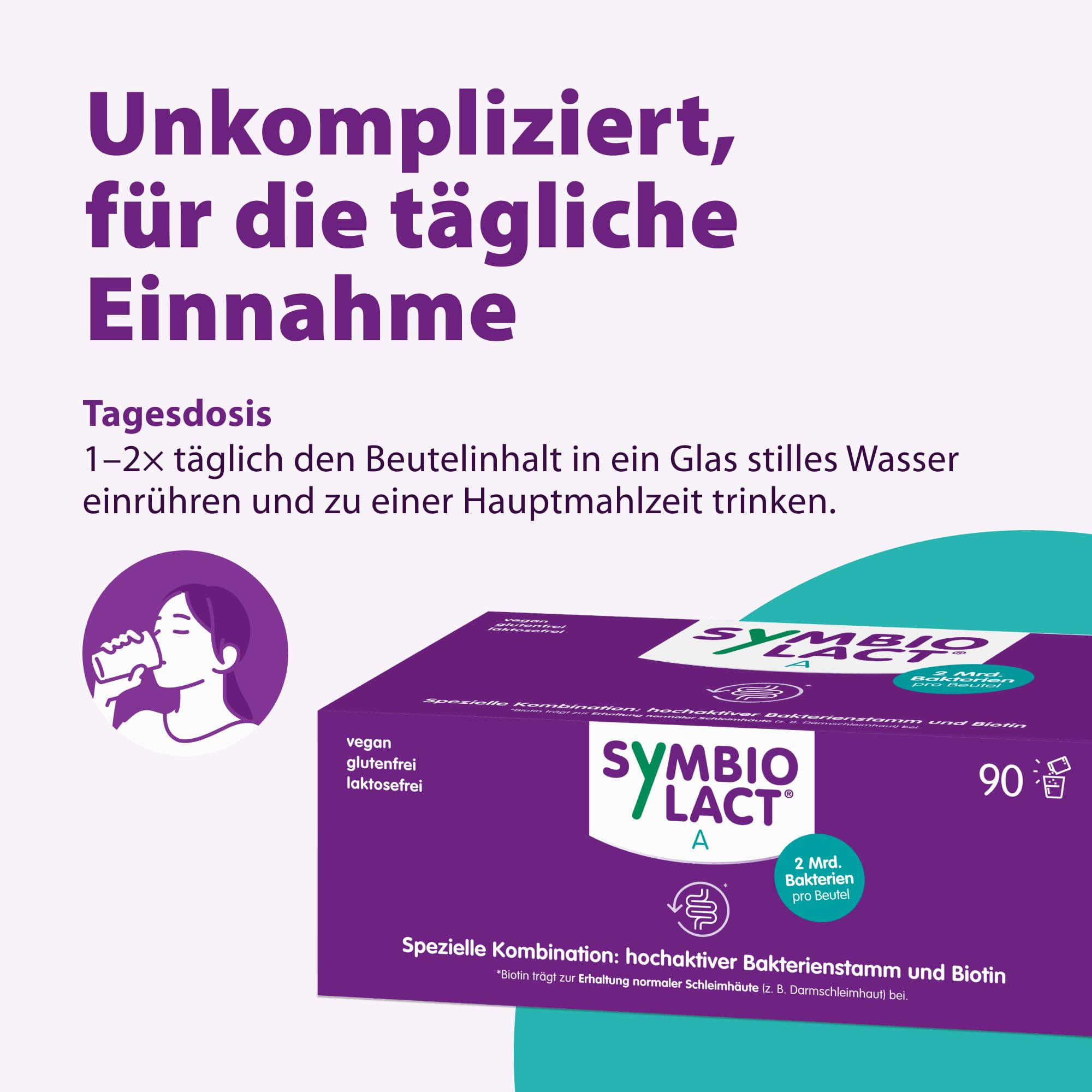 SymbioLact A für die Darmschleimhaut des oberen Verdauungstrakts, 90 Beutel | Mit Milchsäurebakterien und Biotin, 2 Mrd. Bakterien pro Beutel
