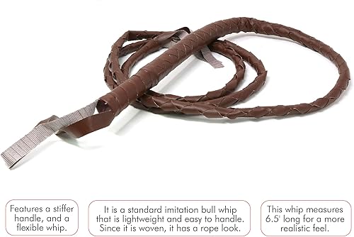 Miniatura 5 de Skeleteen Látigo marrón de piel sintética 6.5 pies tejido accesorio para disfraz 1 pieza
