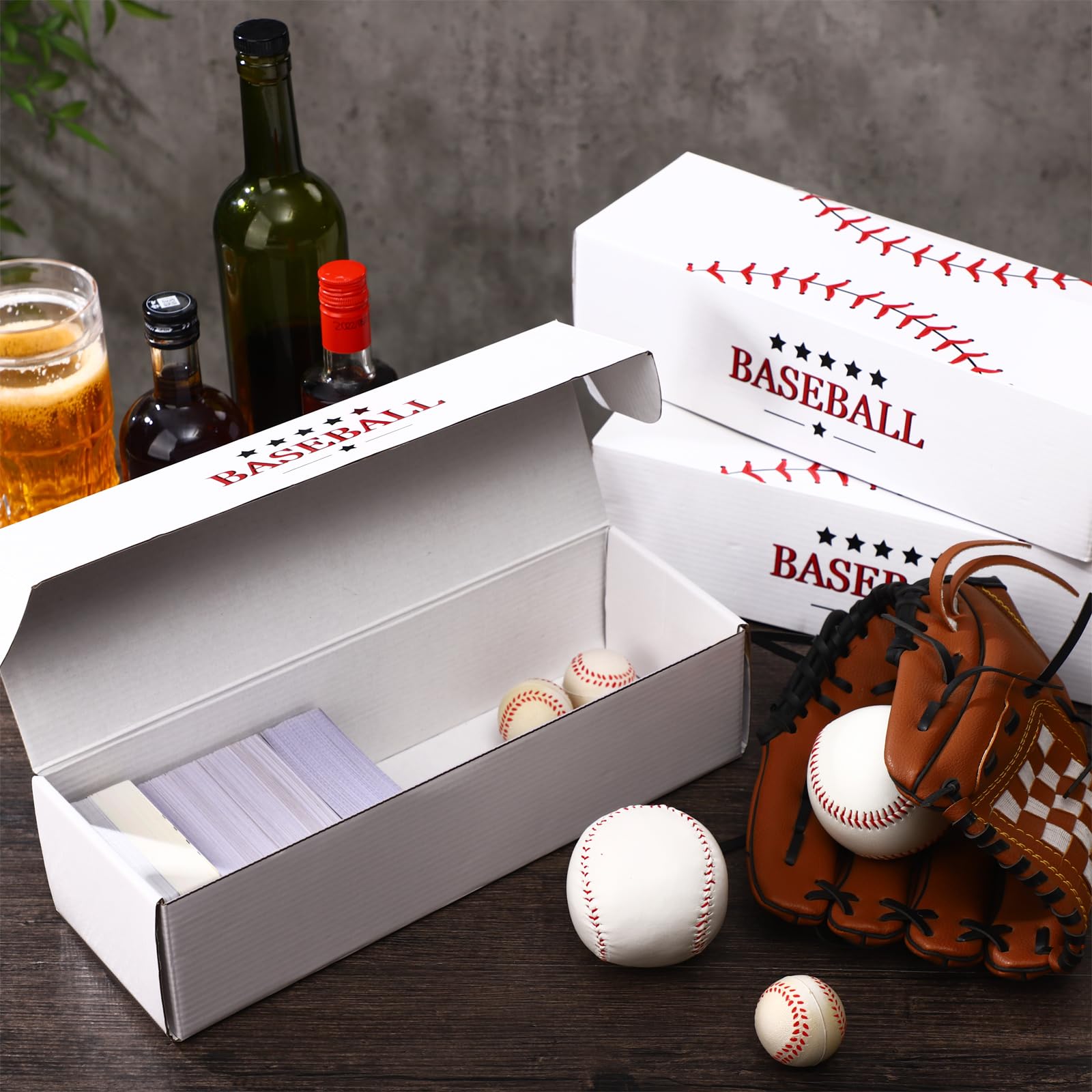 RoundFunny 12 Pack Baseball Card Storage Boxes Bulk Baseball Party Favors White Ball Trading Card Organizer Cardboard Storage Box Sports Collecting Cases for Gaming Collectors Gifts Party Supplies
