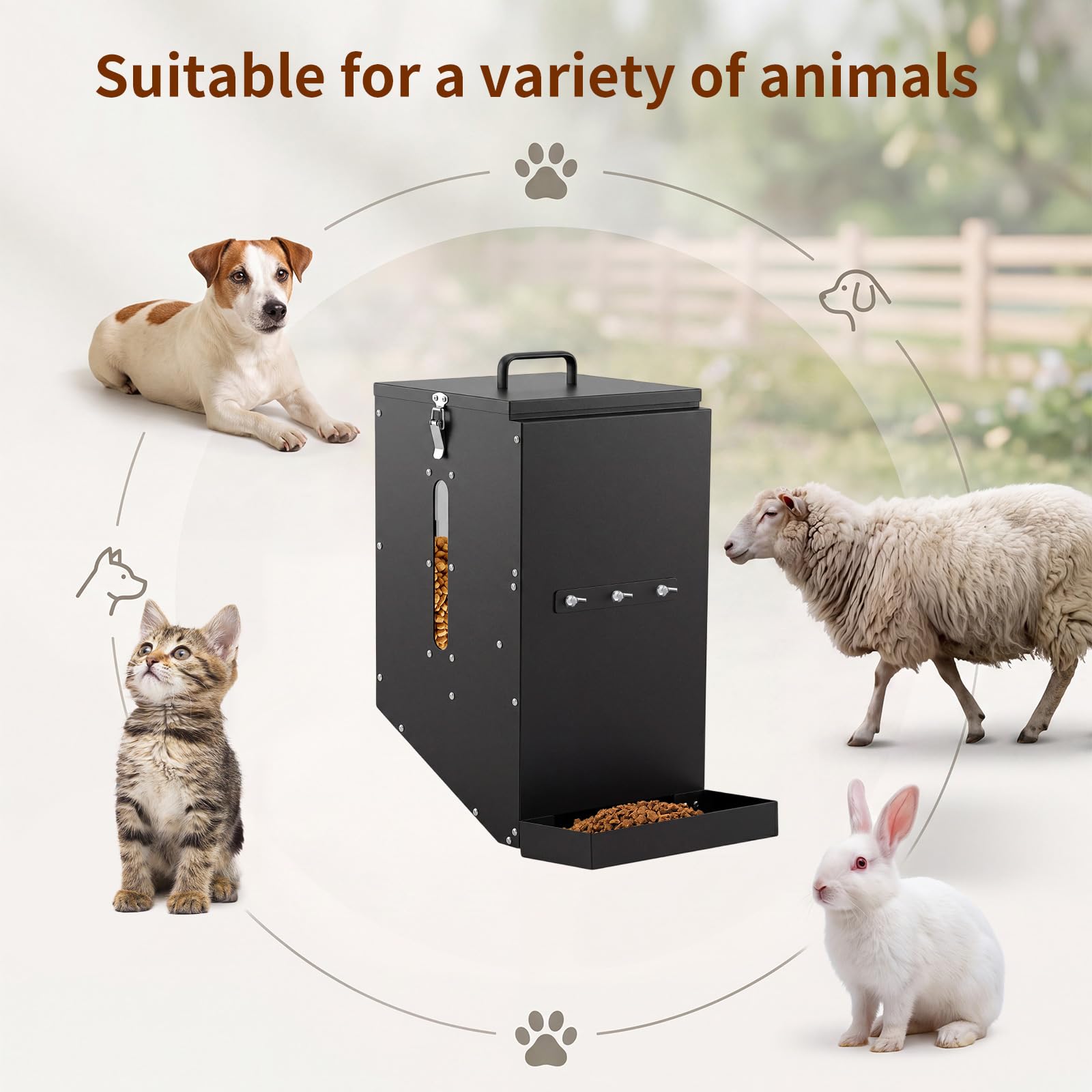 Shimeyao Comedero automático para perros de 25 libras, dispensador de comida de metal grande para perros, estación de alimentación por gravedad para razas pequeñas, medianas y grandes, pollo, hurón