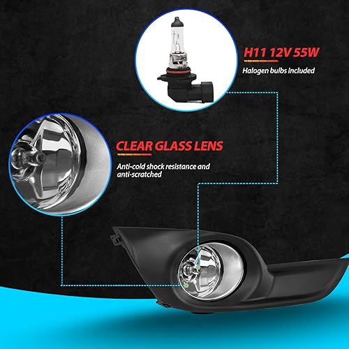 Miniatura 4 de Faros antiniebla Asamblea para 2013 2014 2015 Nissan Altima Sedán reemplazo faros antiniebla Kit lente transparente con interruptor y cableado H11