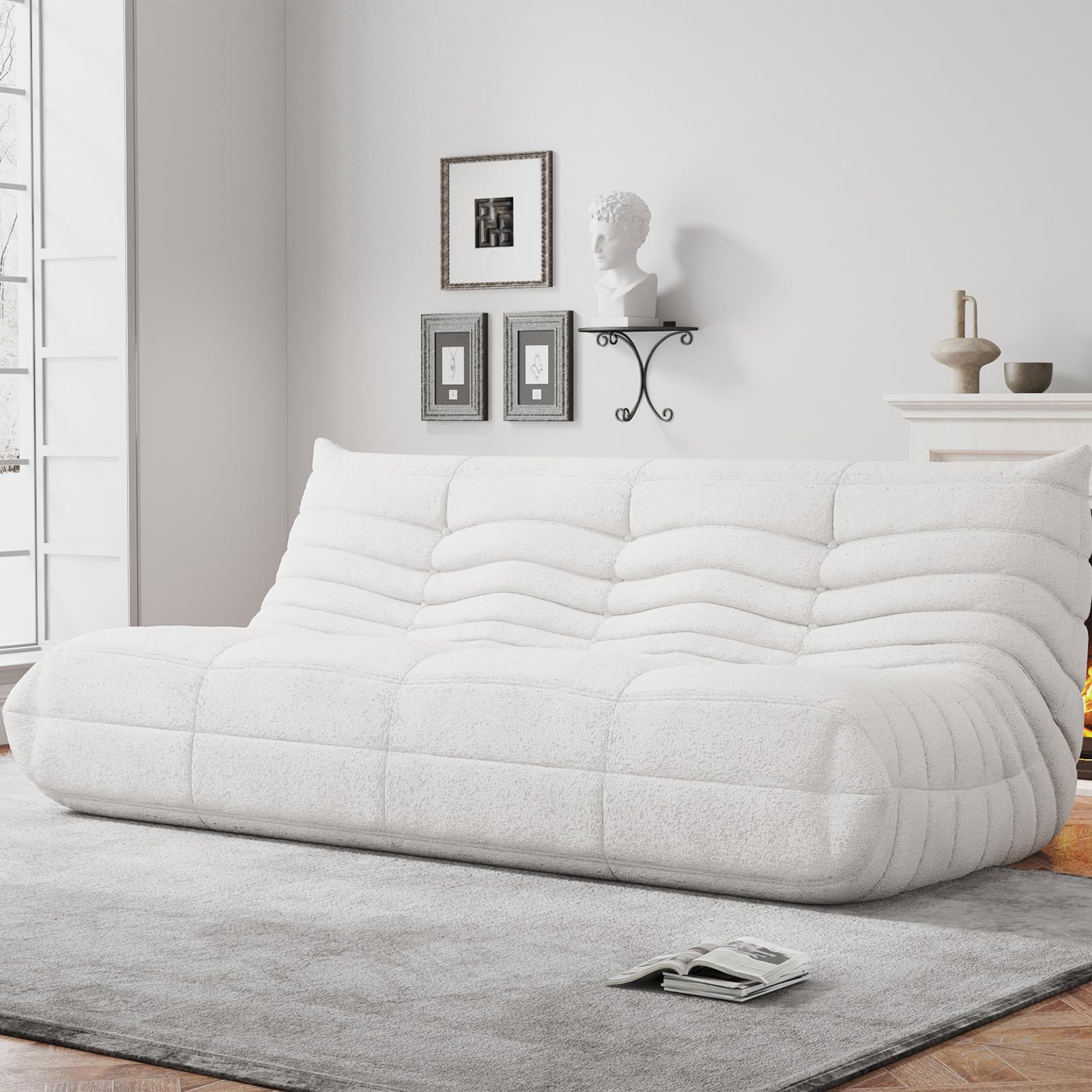 Photo 1 of WHGBJA Bean Bag Chairs for Adults, BeanBag Reading Chair Memory Foam Couch 3-Seater, Floor Chair Soft Teddy Material, Comfy Reading Nook Chairs for Bedroom Living Room Office (White)