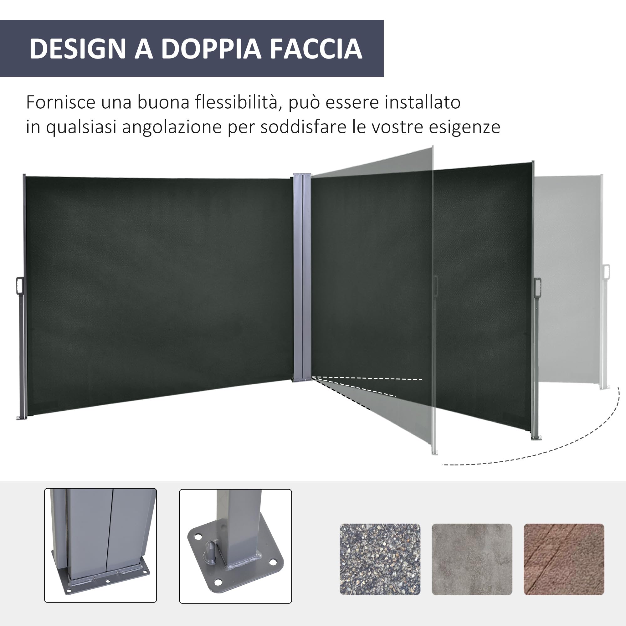 Outsunny Tenda Laterale Retrattile con Maniglia, Frangivista Balcone in Metallo e Poliestere 180 g/m², Anti UV, per Privacy da Esterno, per Balcone Giardino, 600x180 cm, Grigio