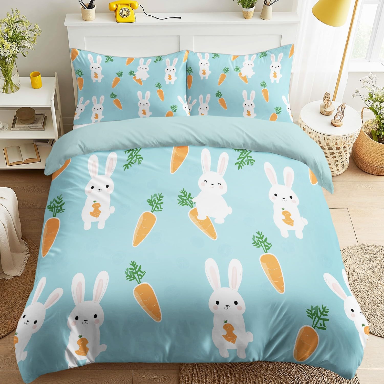 Housse de couette lapin de Pâques parure de lit festive et magique en microfibre pour des nuits douces