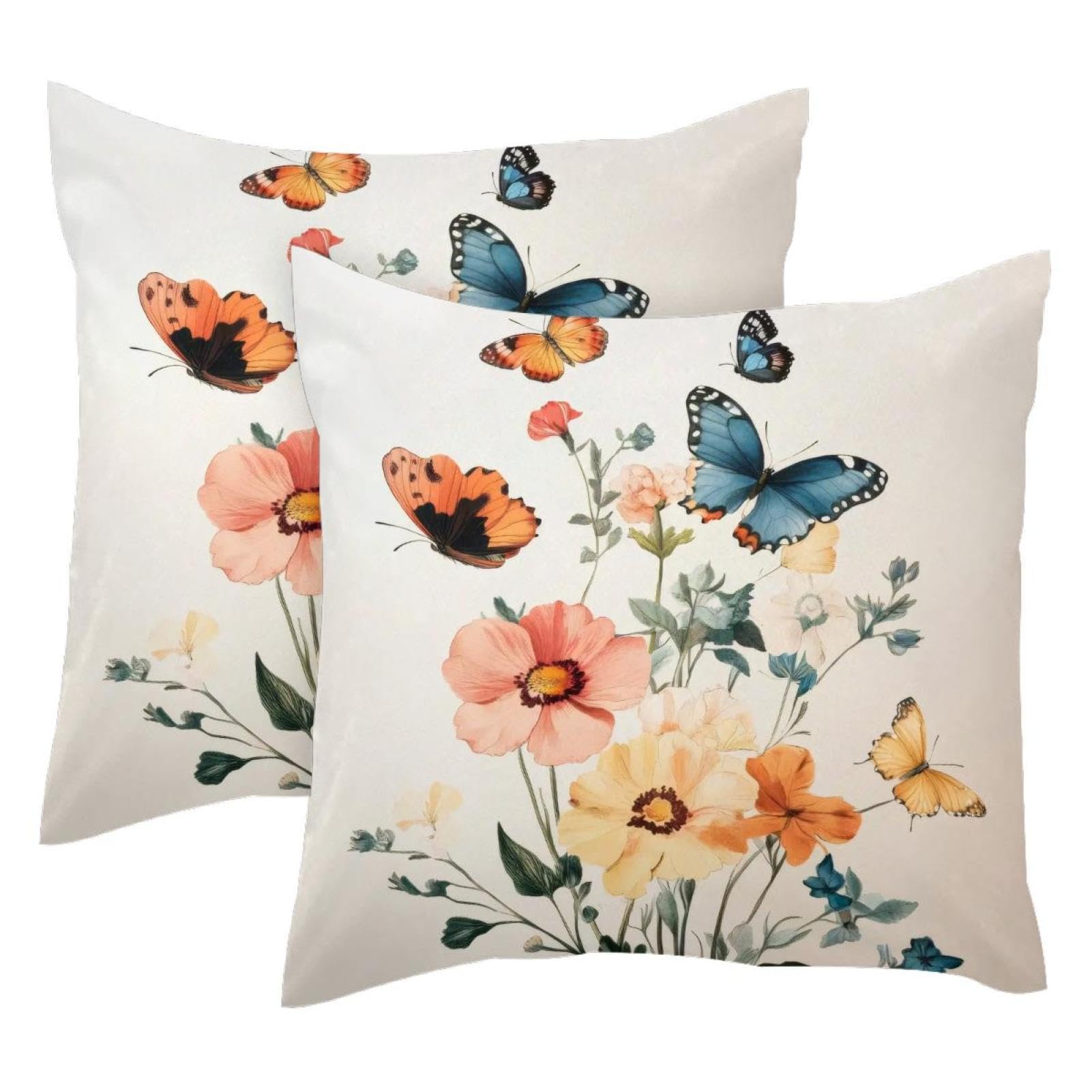 Housse de coussin velours papillon coquelicot déco canapé 50x50