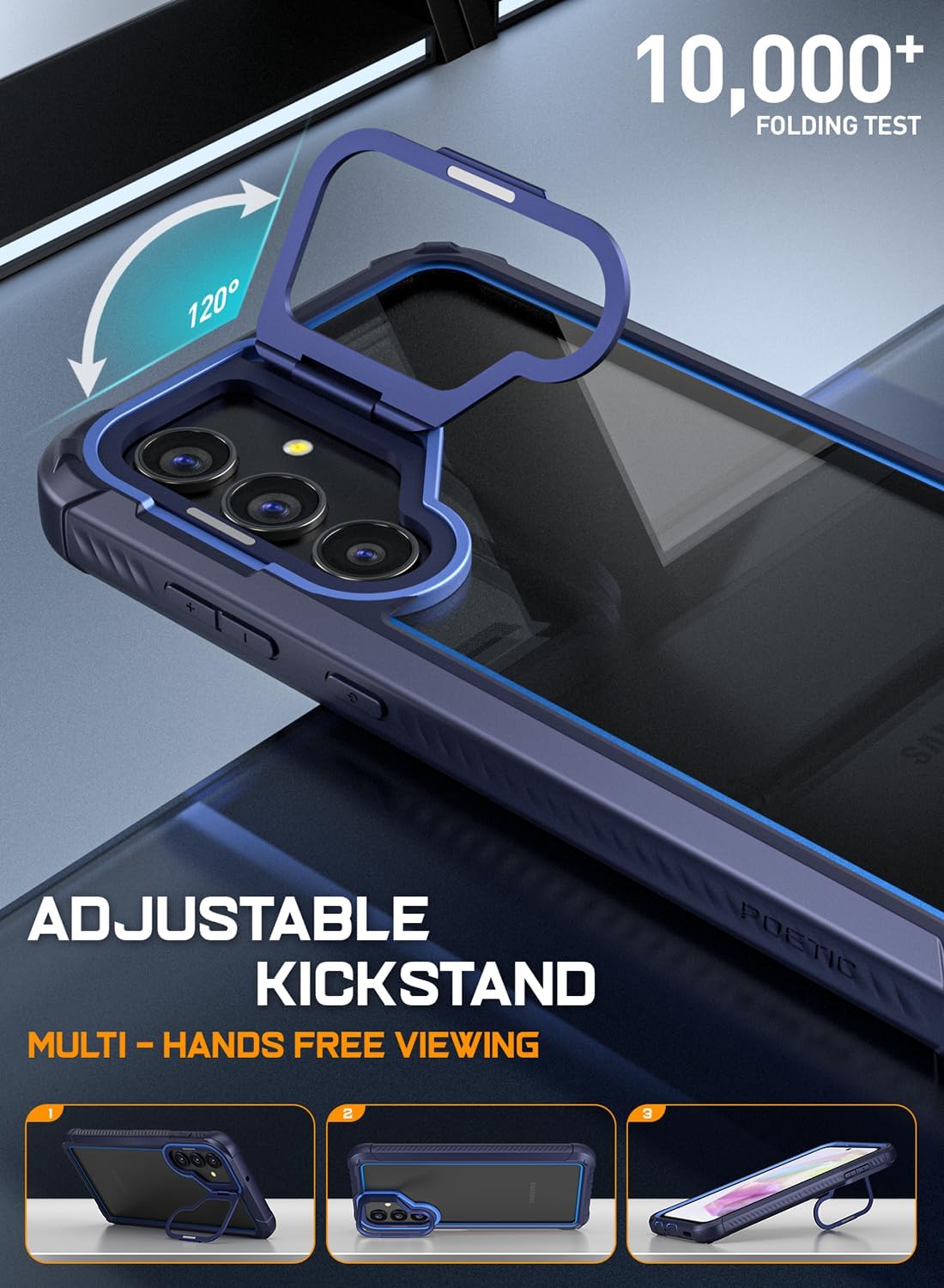 Poetic Guardian Case for Samsung Galaxy A35 5G 2024, [Built-in Camera Stand] [Screen Protector Work with Fingerprint ID] Full Body Shockproof Protective Rugged Clear Cover, Blue/Clear