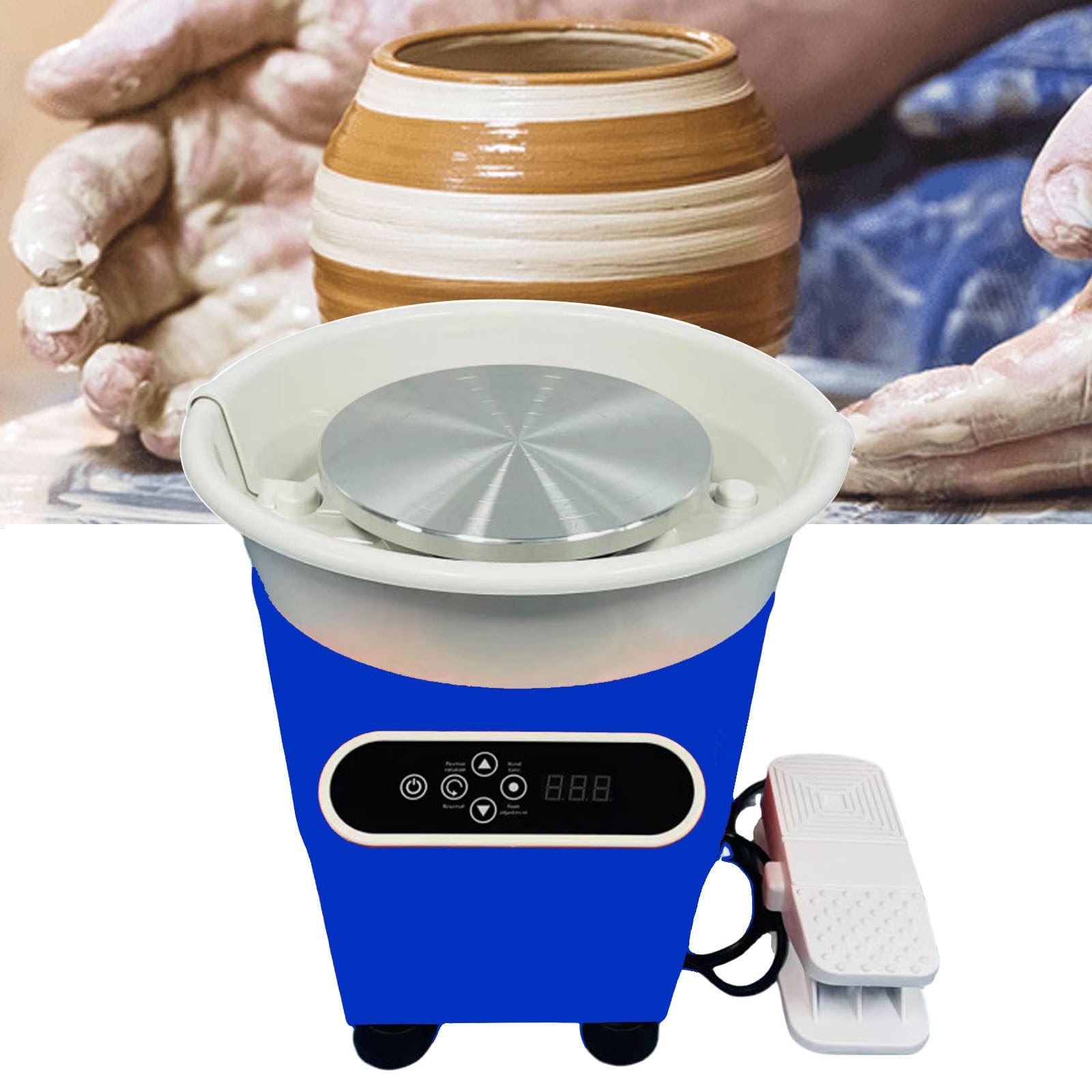 FBJAMZ Professional Pottery Wheel,with ouch Screen Foot Pedal,Tool Kit for Kids Beginners, Ideal for Clay Art, Orange Ceramic Making Machine (Blue)