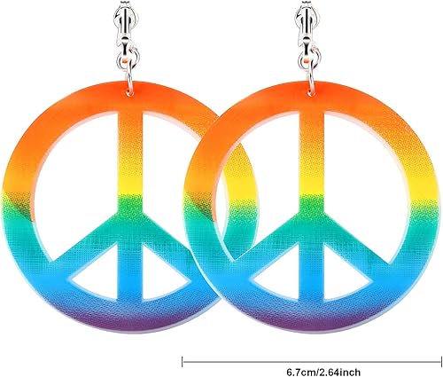 Miniatura 4 de ABOAT Juego de 4 piezas de disfraz hippie arco iris, signo de la paz y aretes, diadema de corona de flores y gafas de sol hippie