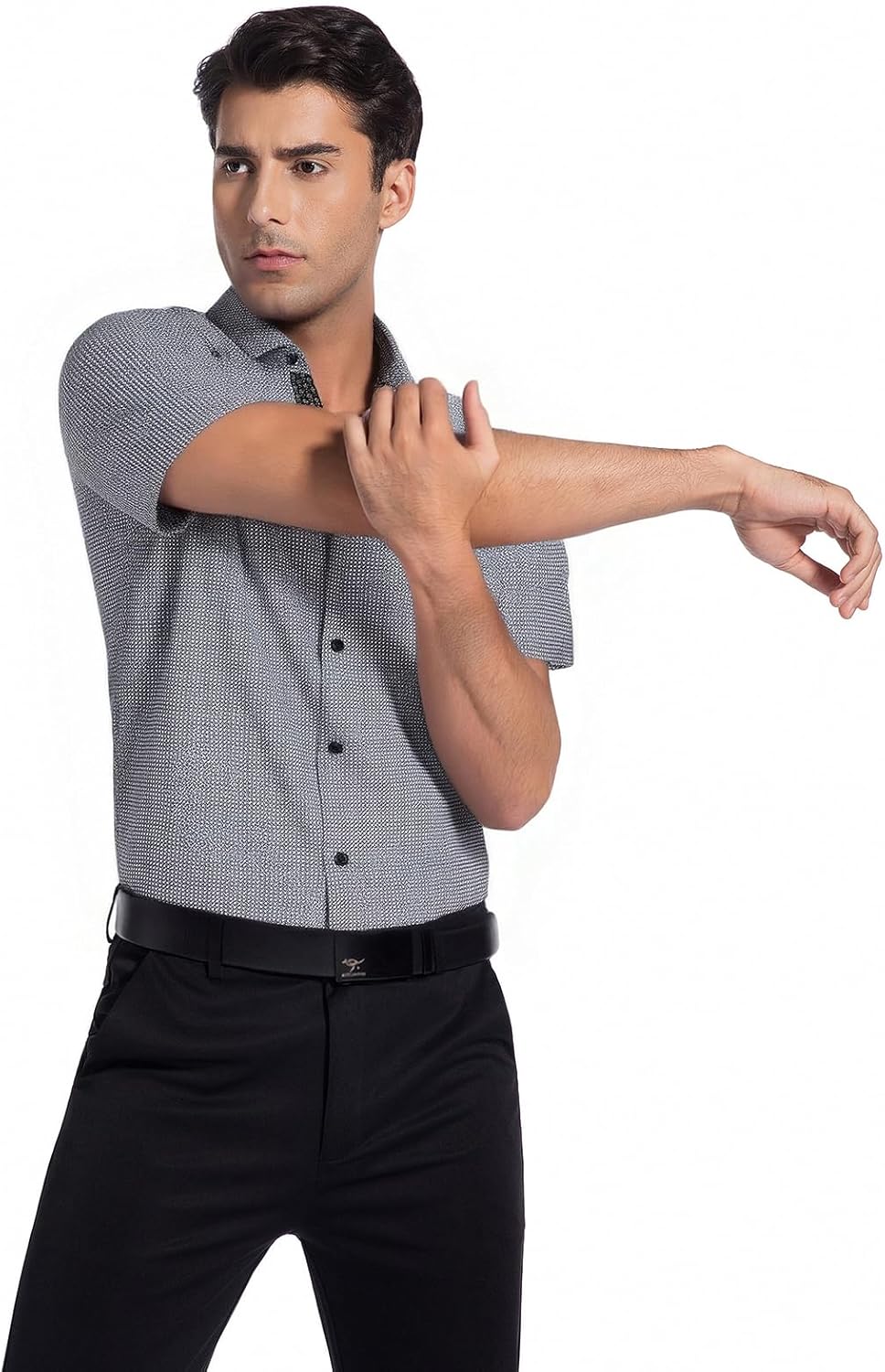 WARHORSEE Mens Printed Dress Shirts Wrinkle Free 4-Way Stretch Lightweight Summer Short Sleeve Button Down Shirts for Men - Image 2