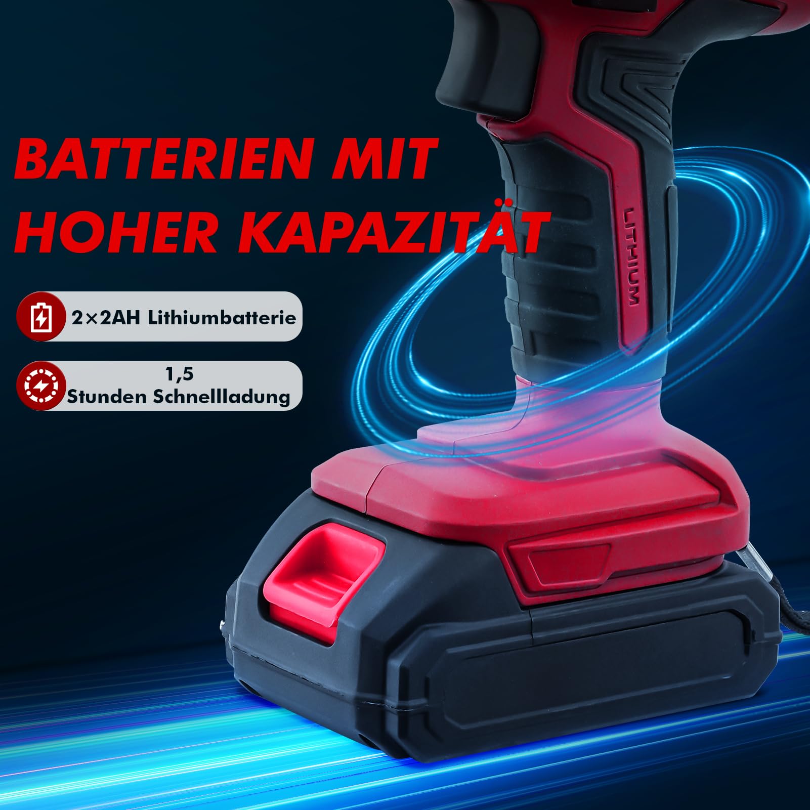 Scie sabre sans fil 21V – Moteur brushless, vitesse variable 0-4000 tr/min, 2 batteries 2.0Ah, 8 lames, éclairage LED et chargeur rapide. Idéale pour bois, métal et PVC – Couleur Rouge.