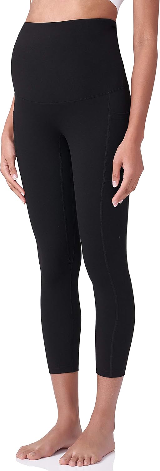 POSHDIVAH Women's Maternity Capri Leggings Over The Belly Pregnancy Workout Active Stretchy Pants with Pockets - Image 4