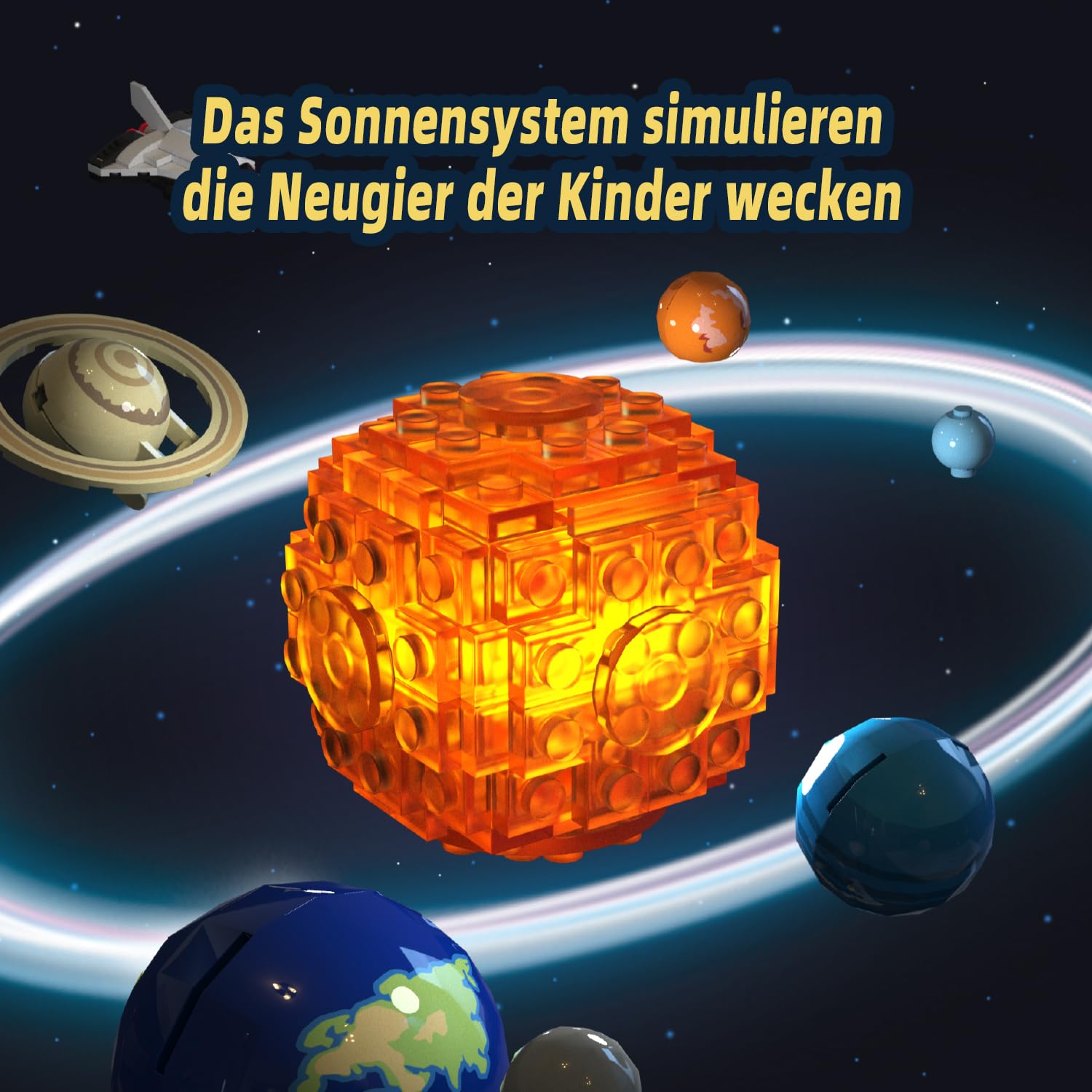 Technik Sonnensystem Modell Bauspielzeug mit Licht, 8 Planeten und Rakete | 775 Teile Drehbares Sonnensystem Modell Technic, Klemmbausteine Geschenke für 6 7 8 10 12+ Jahre Kinder Jungen Erwachsene
