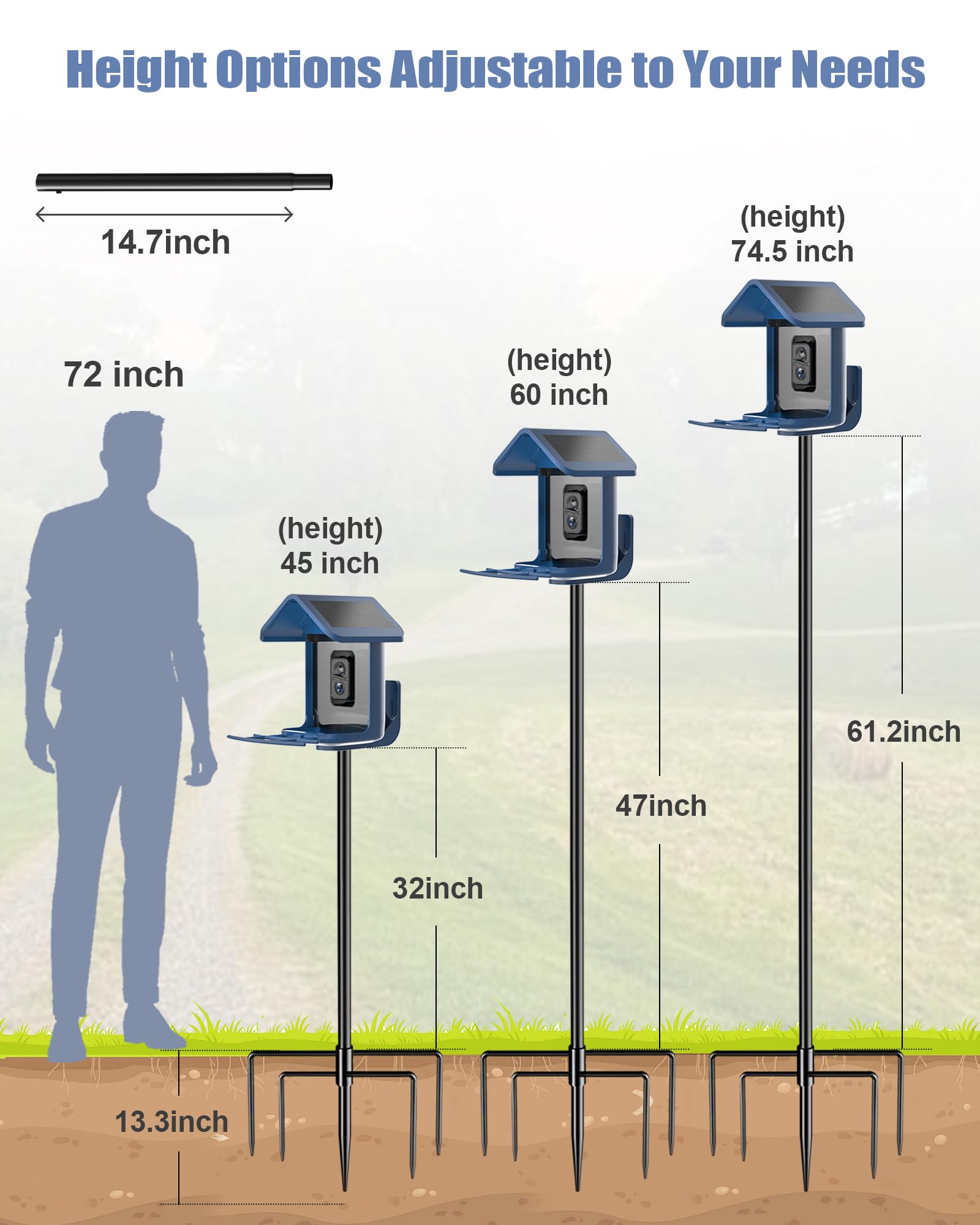 Onlyfly Supporto per mangiatoia per uccelli, altezza 180 cm, con diametro di 2,5 cm, resistente, per mangiatoie per uccelli, mangiatoie per suet, kit di montaggio per casetta per uccelli, per esterni,