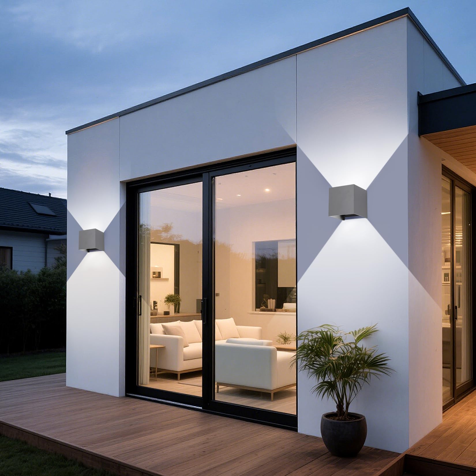 2 Pezzi LED 15W Lampada da Parete Esterno/Interno Regolabile 3 colori Cubo 11CM IP65 Impermeabile Lampade da Esterno Parete Applique Esterni Quadrata Angolo del Fascio Regolabile Moderne Grigio Scuro