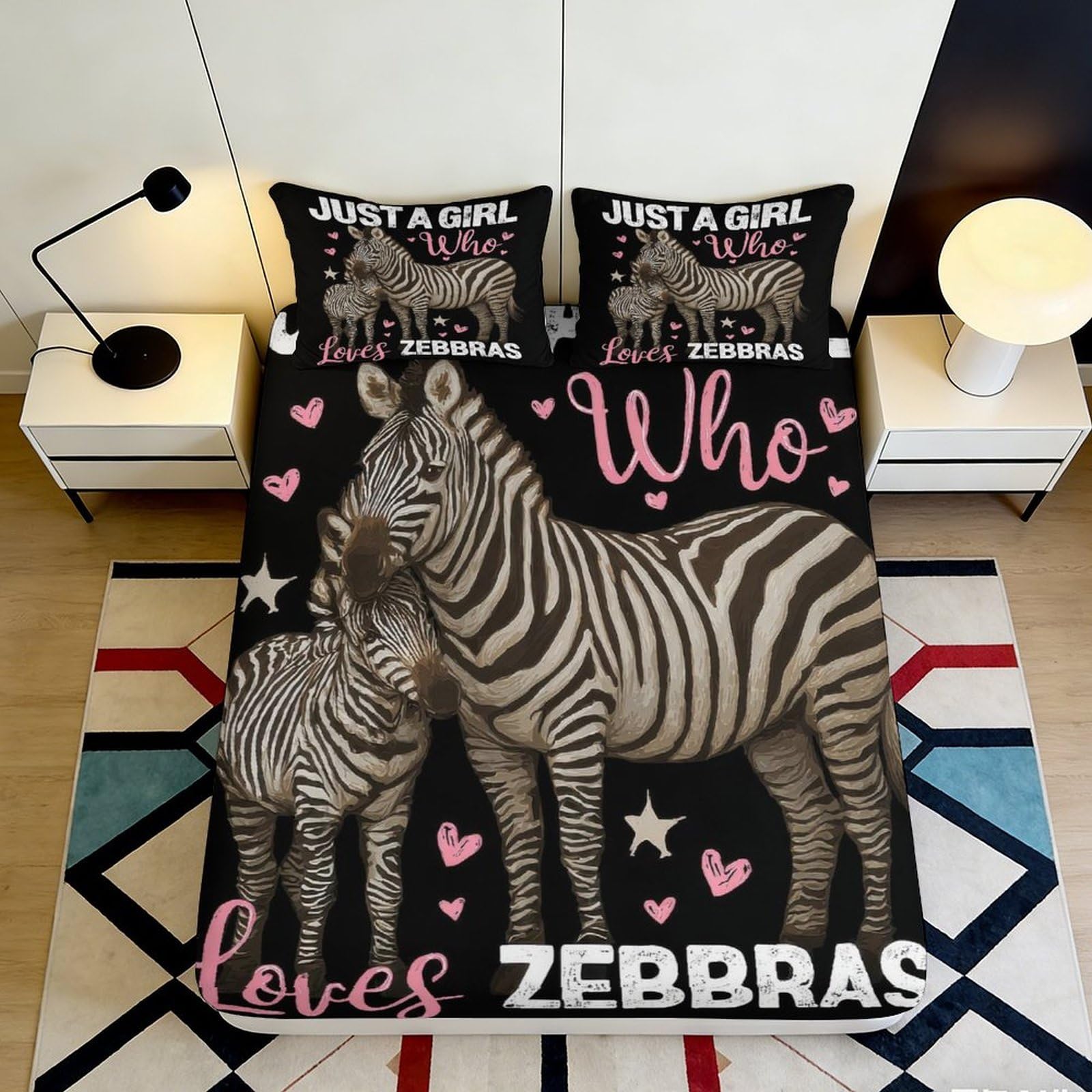 3D Printed Zebra Fitted Sheet Microfiber Deep Pocket Bedroom Bedding Zebra Mattress Fitted Cover Non-Slip Washable 200x200x25cm 90x200x25cm
