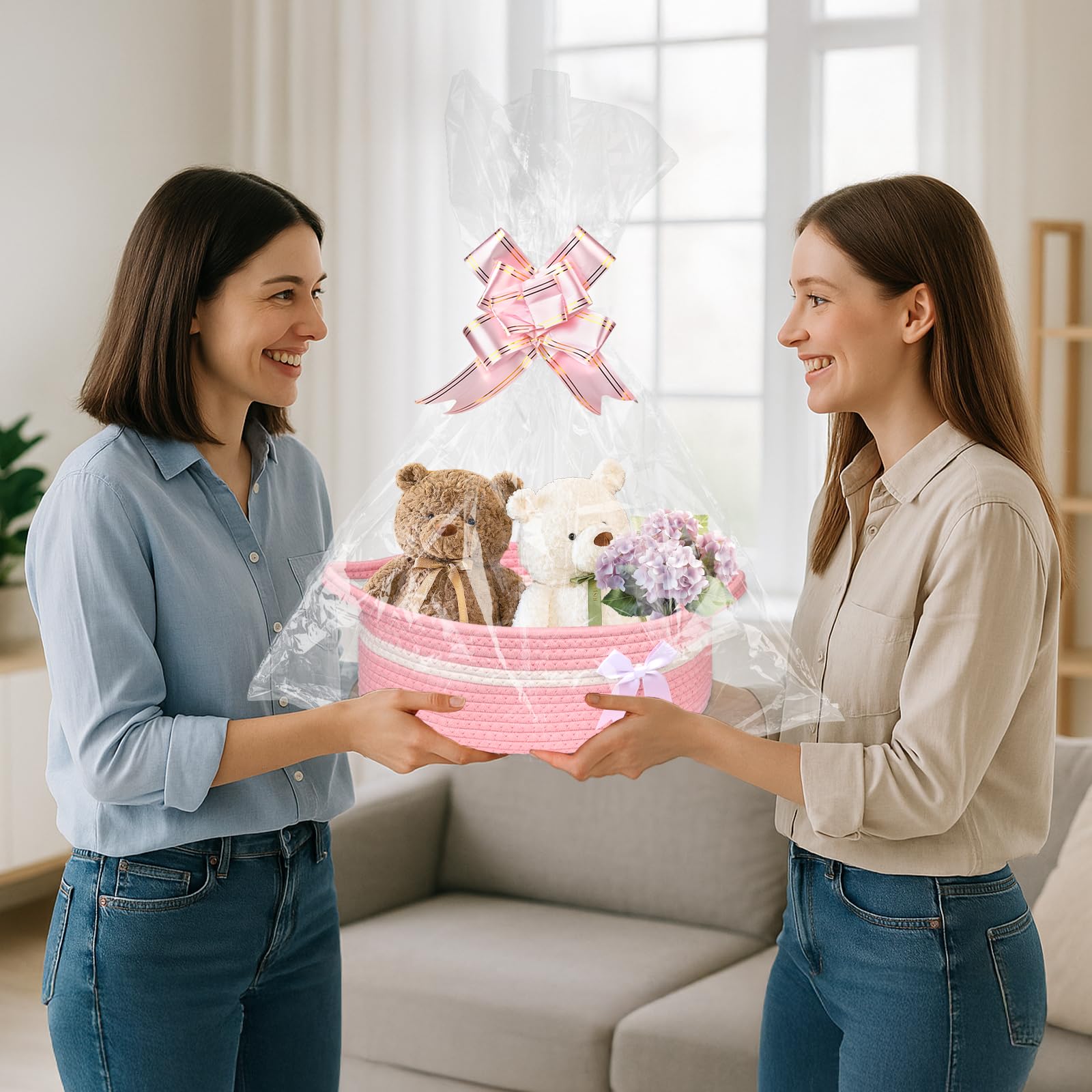 Dengthrive Panier Cadeau Vide à Garnir: Panier Garni Vide Panier Rangement Bébé Tissé Avec sac Cadeau et Ruban Carte de Voeux Convient pour les Baby Showers les Anniversaires les Mariages et Noël
