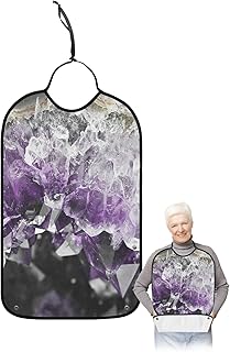 Kewadony Adult Bibs for Elderly Women - Purple Agate Waterproof Dining Clothing Protectors with Crumb Catcher for Eating/Feeding, Ombre Marble Texture Modern Abstract Art Terry Cloth Bib Washable