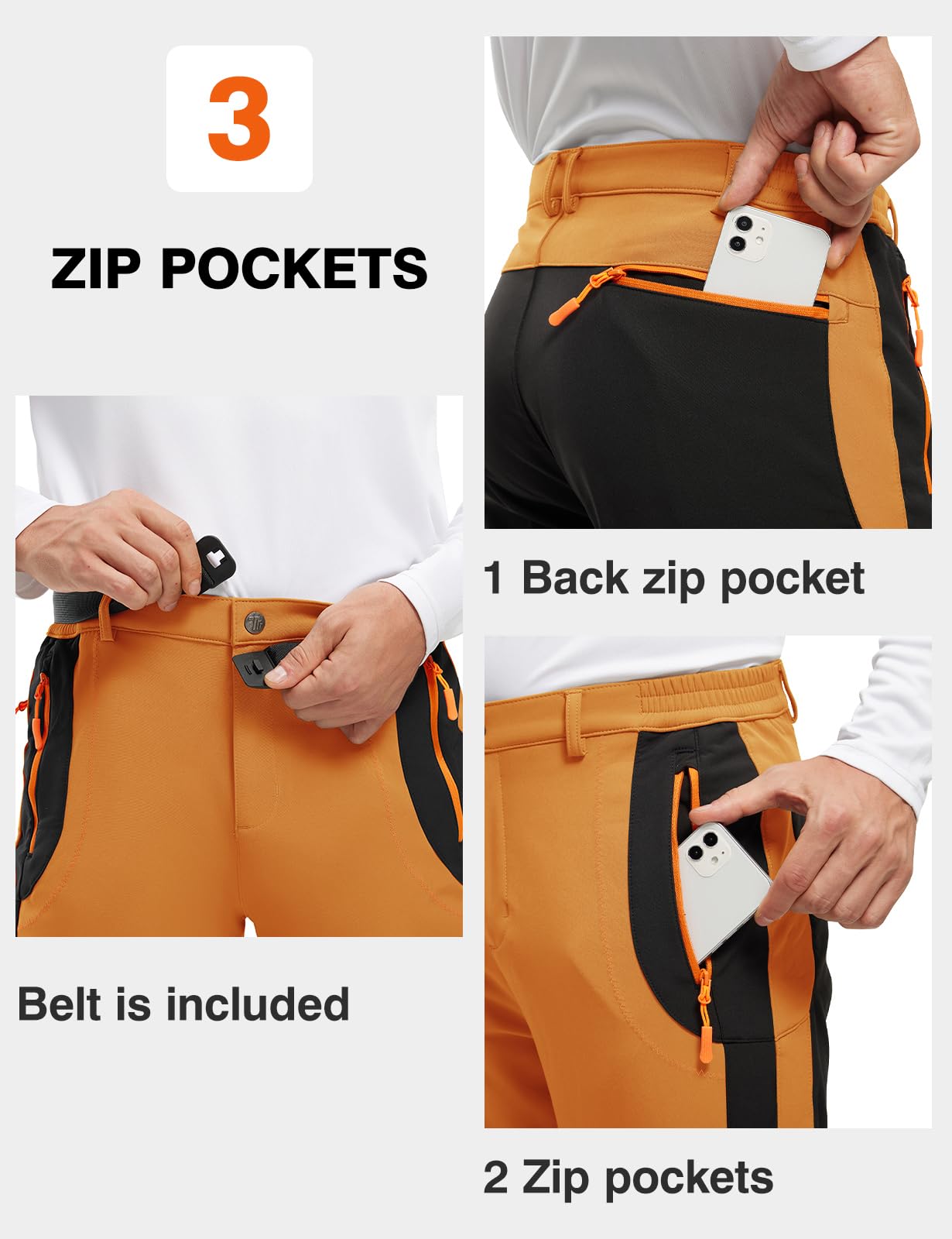 donhobo Pantalon de randonnée doublé pour homme - Imperméable - Coupe-vent - Chaud - En softshell épais - Pantalon de ski - Pantalon de trekking