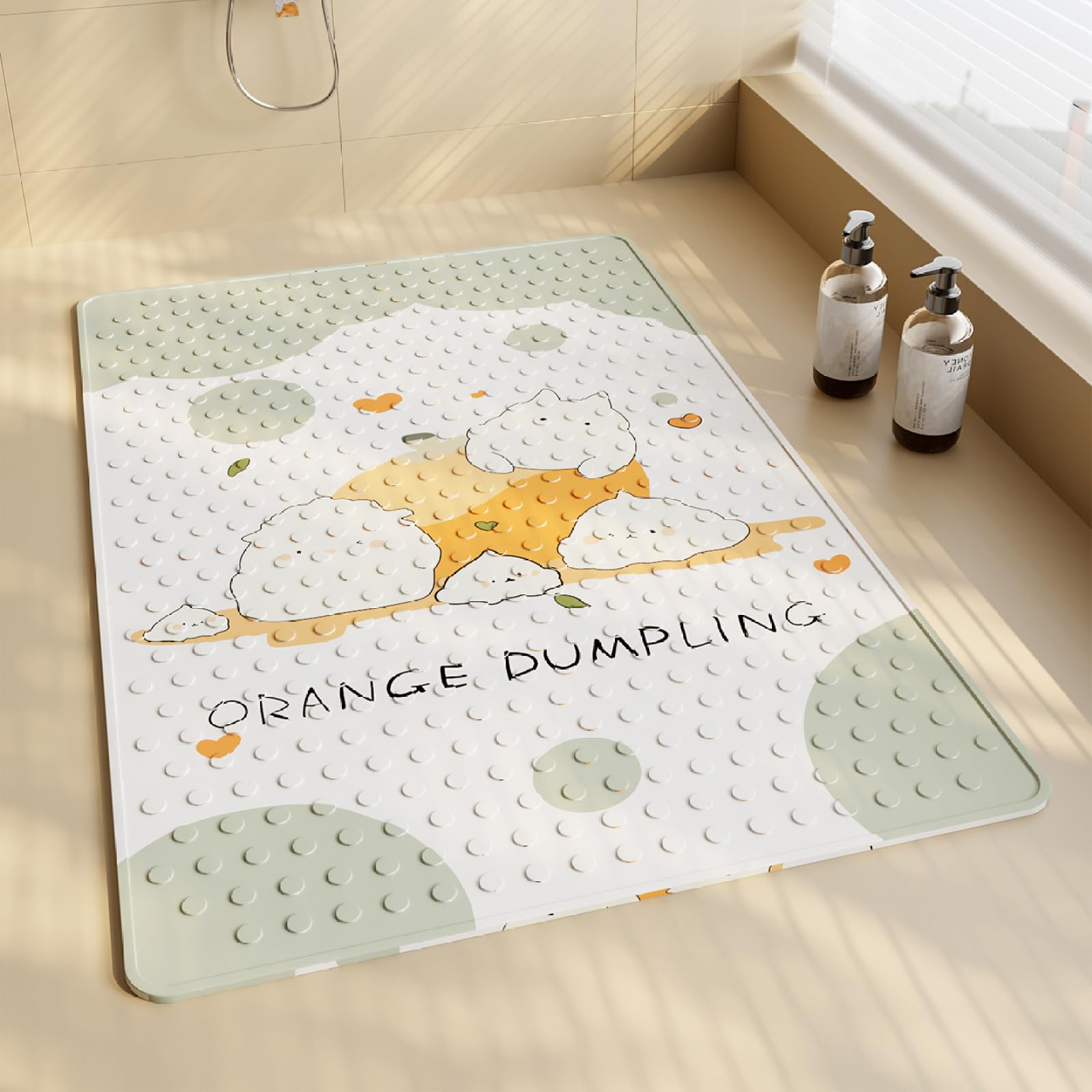 Alfombra Ducha Antideslizante 60X90Cm Amarillo Y Blanca Baño con Ventosas,Alfombrilla Infantil,Lavables A Máquina Suave Alfombra De Baño,para Ducha Y Bañera